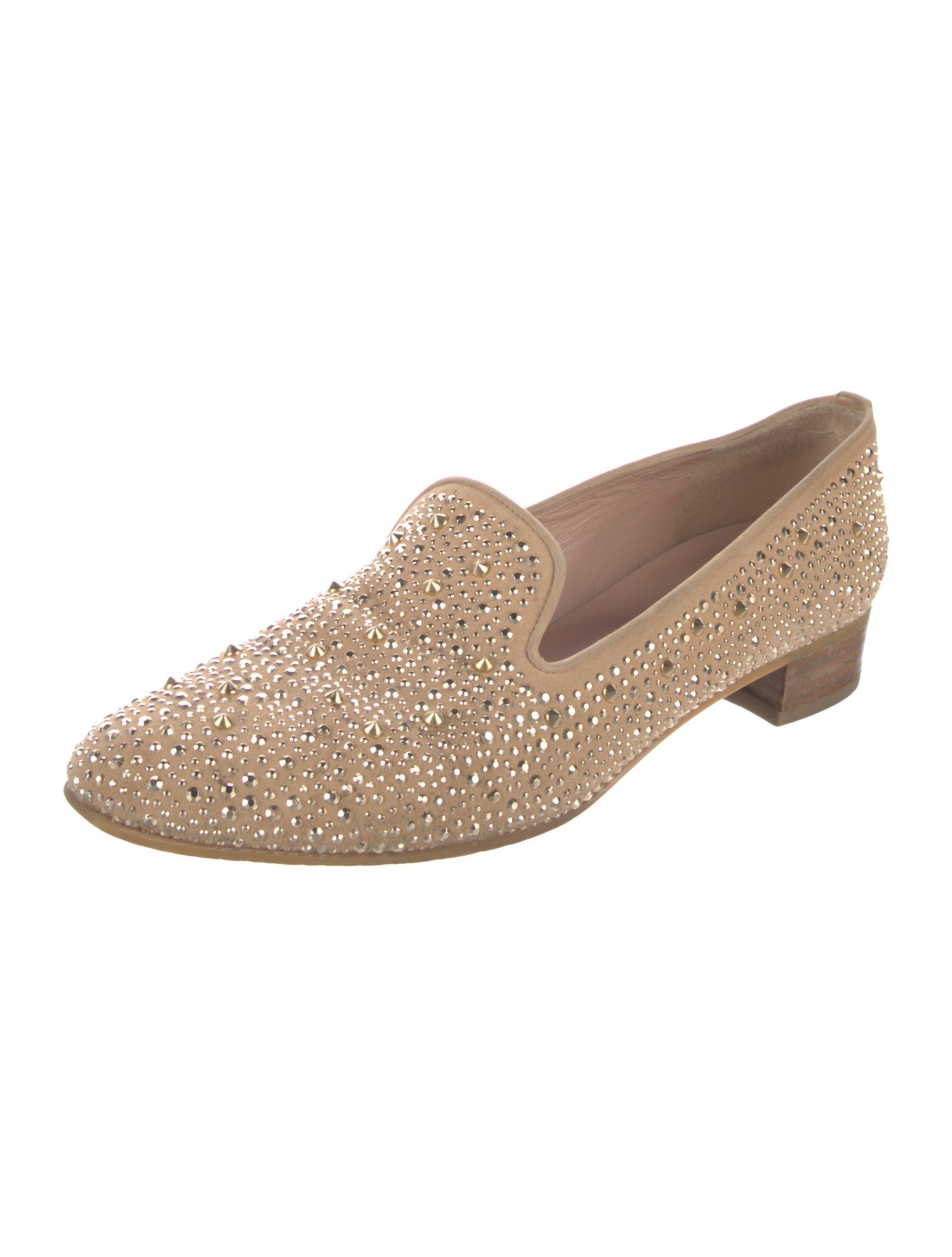 Stuart Weitzman Suede Studded Accents Loafers