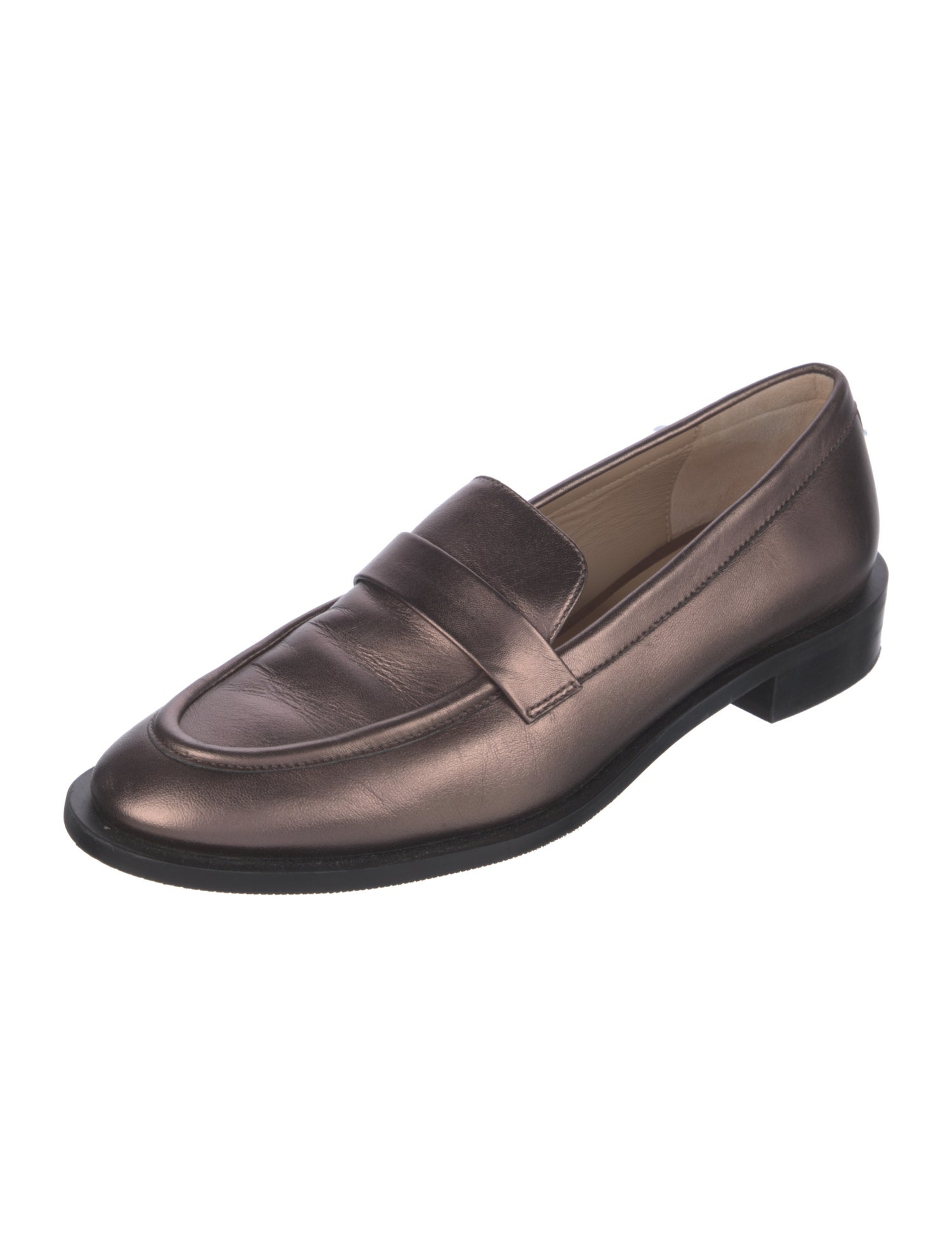 Stuart Weitzman Leather Glitter Accents Loafers
