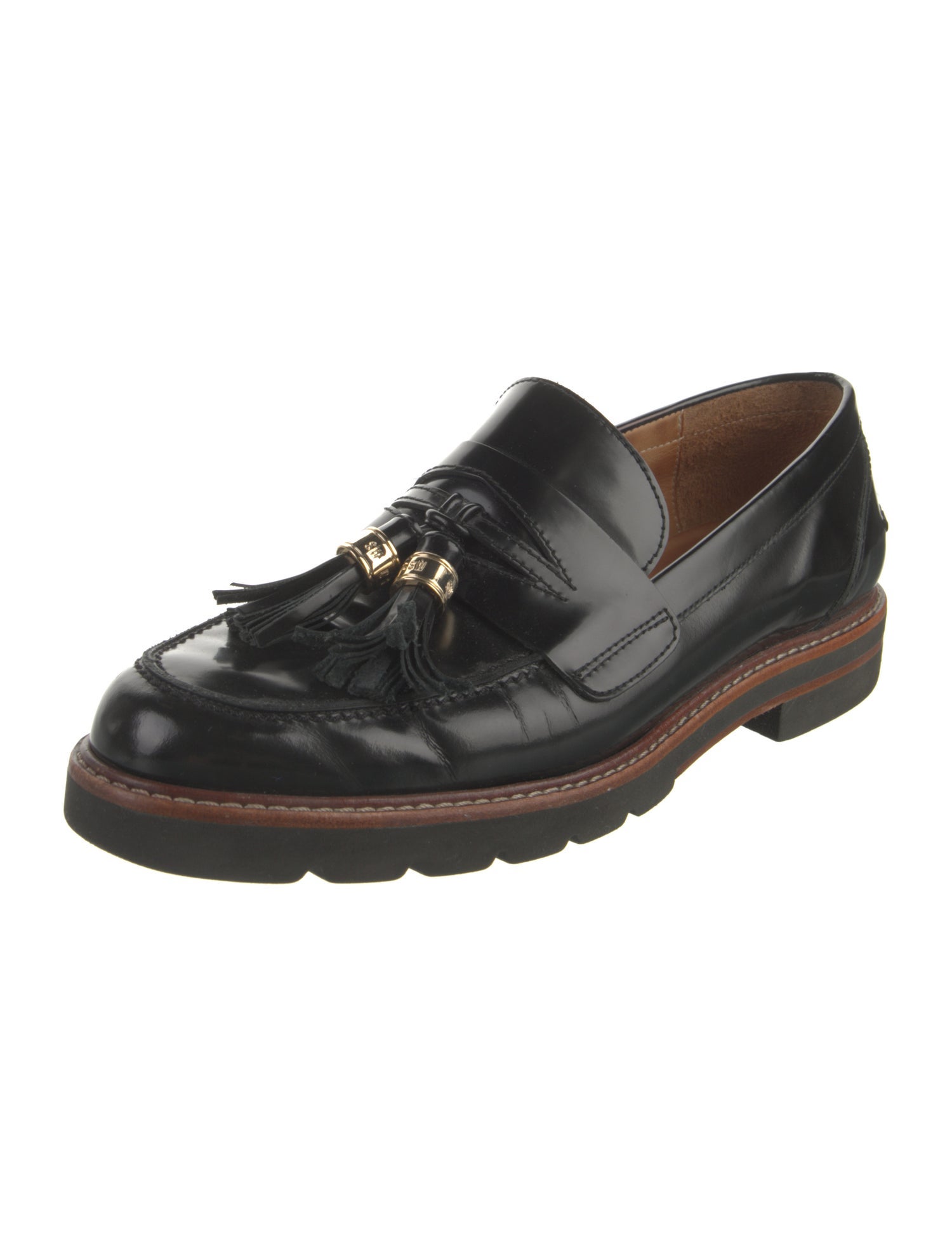 Stuart Weitzman Patent Leather Tassel Accents Loafers