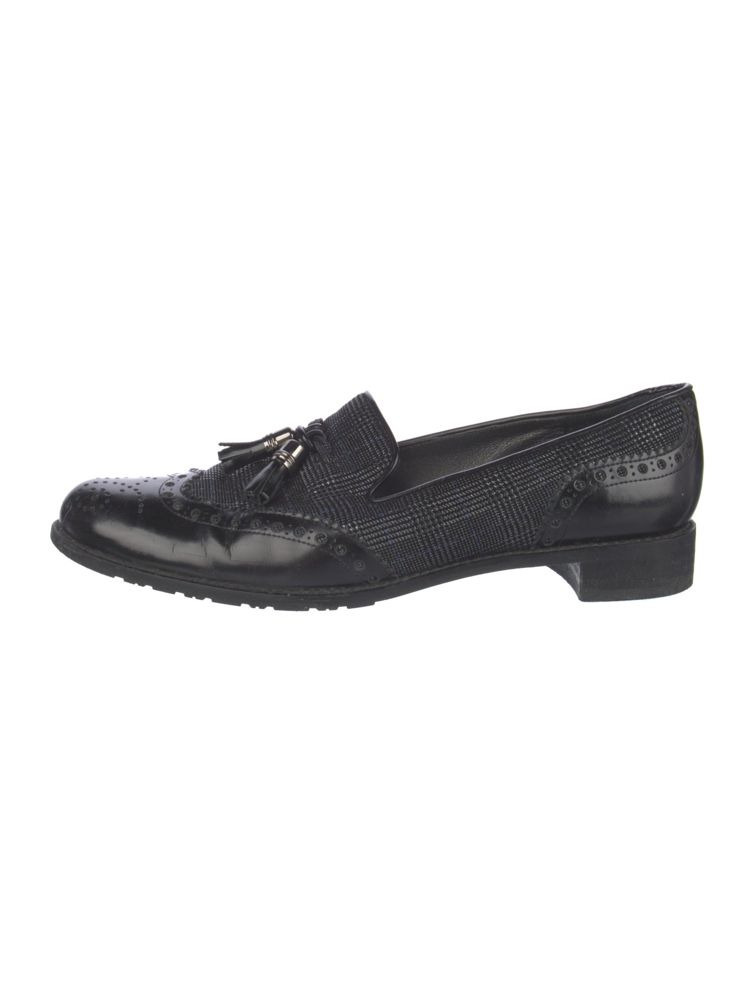Stuart Weitzman Leather Tassel Accents Loafers