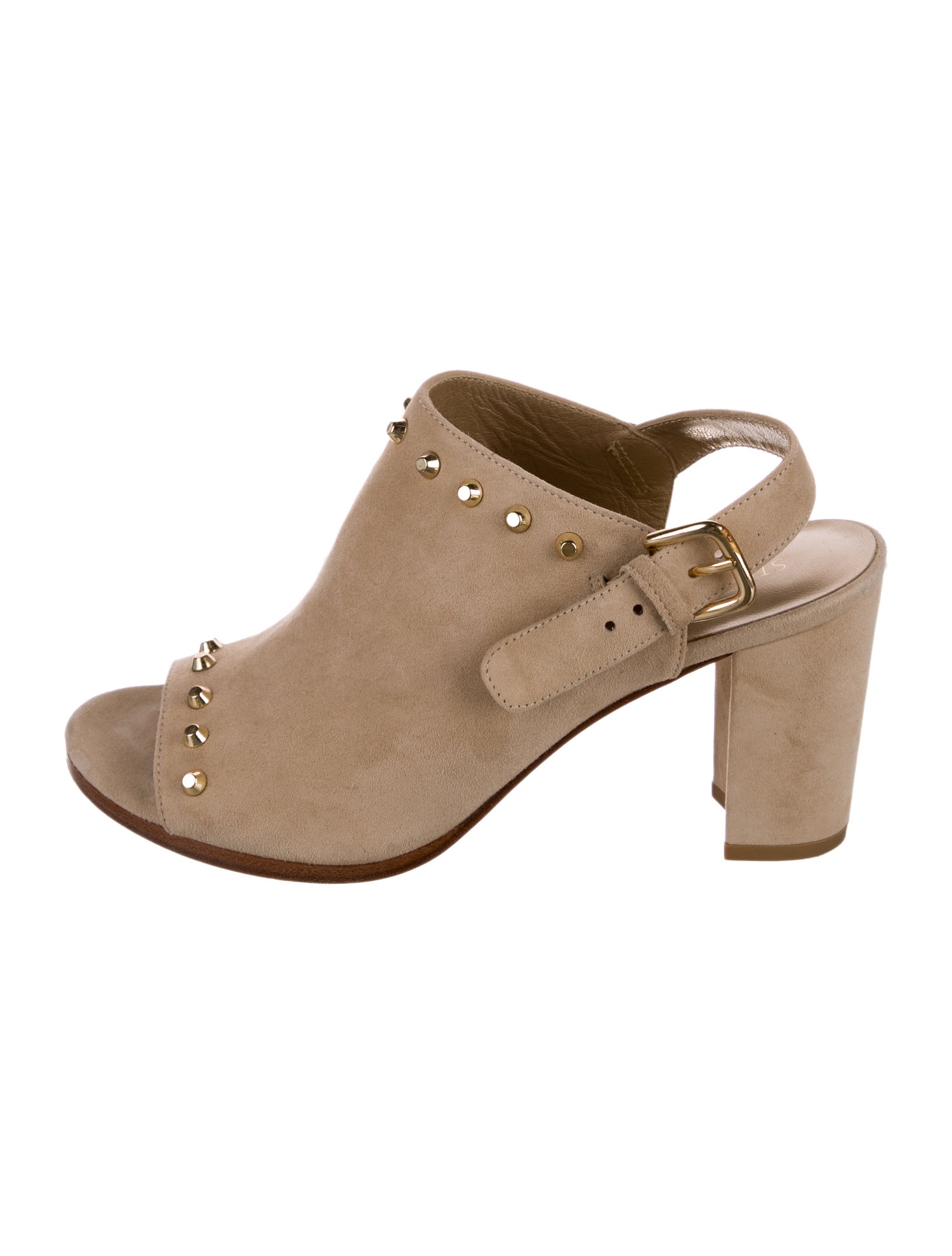 Stuart Weitzman Suede Studded Accents Slingback Sandals