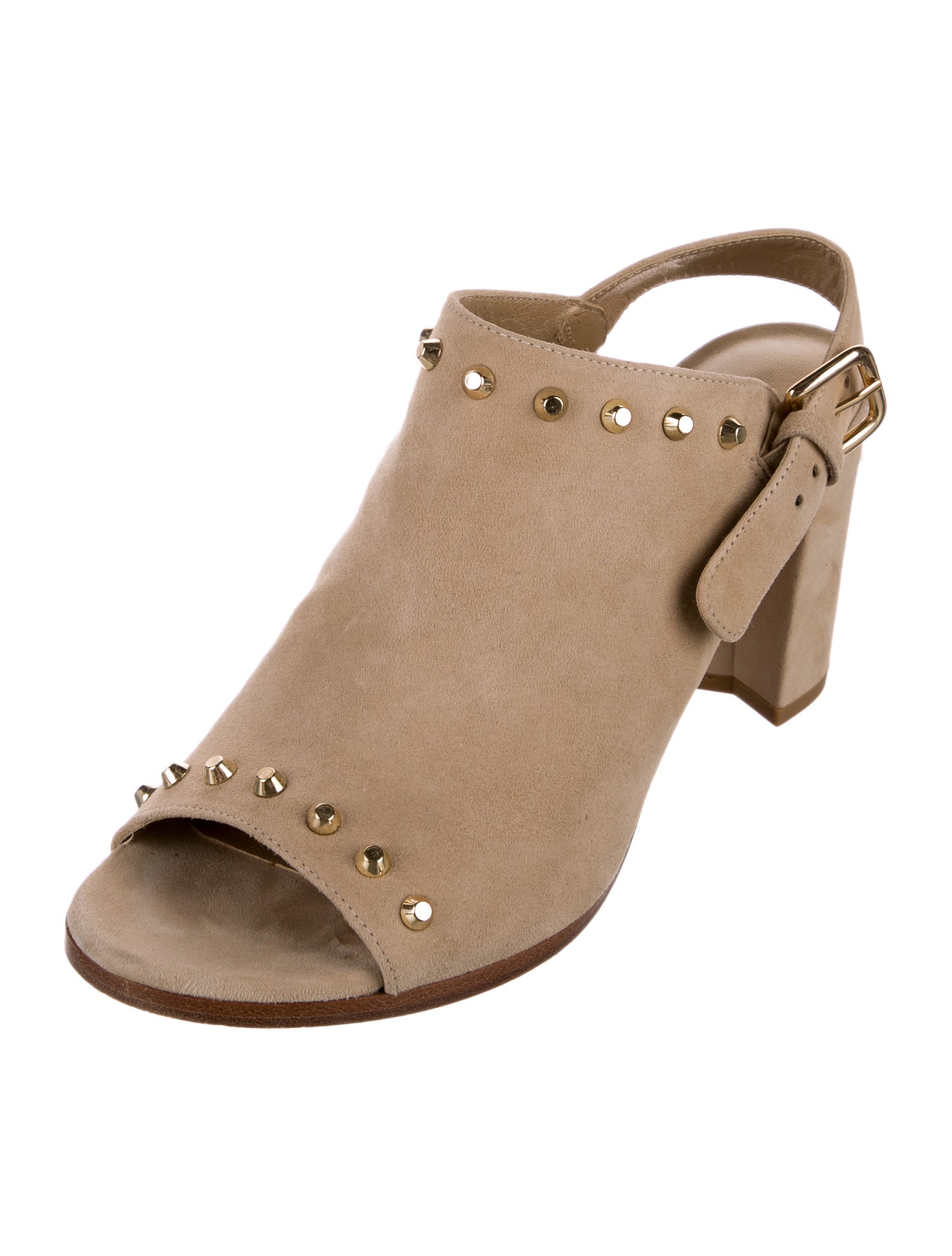Stuart Weitzman Suede Studded Accents Slingback Sandals