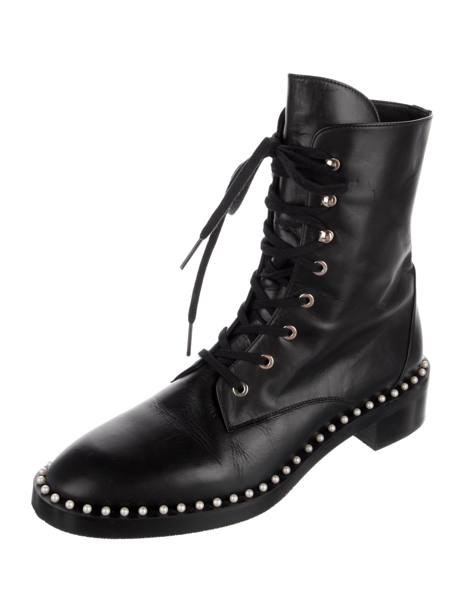 Stuart Weitzman Leather Studded Accents Combat Boots