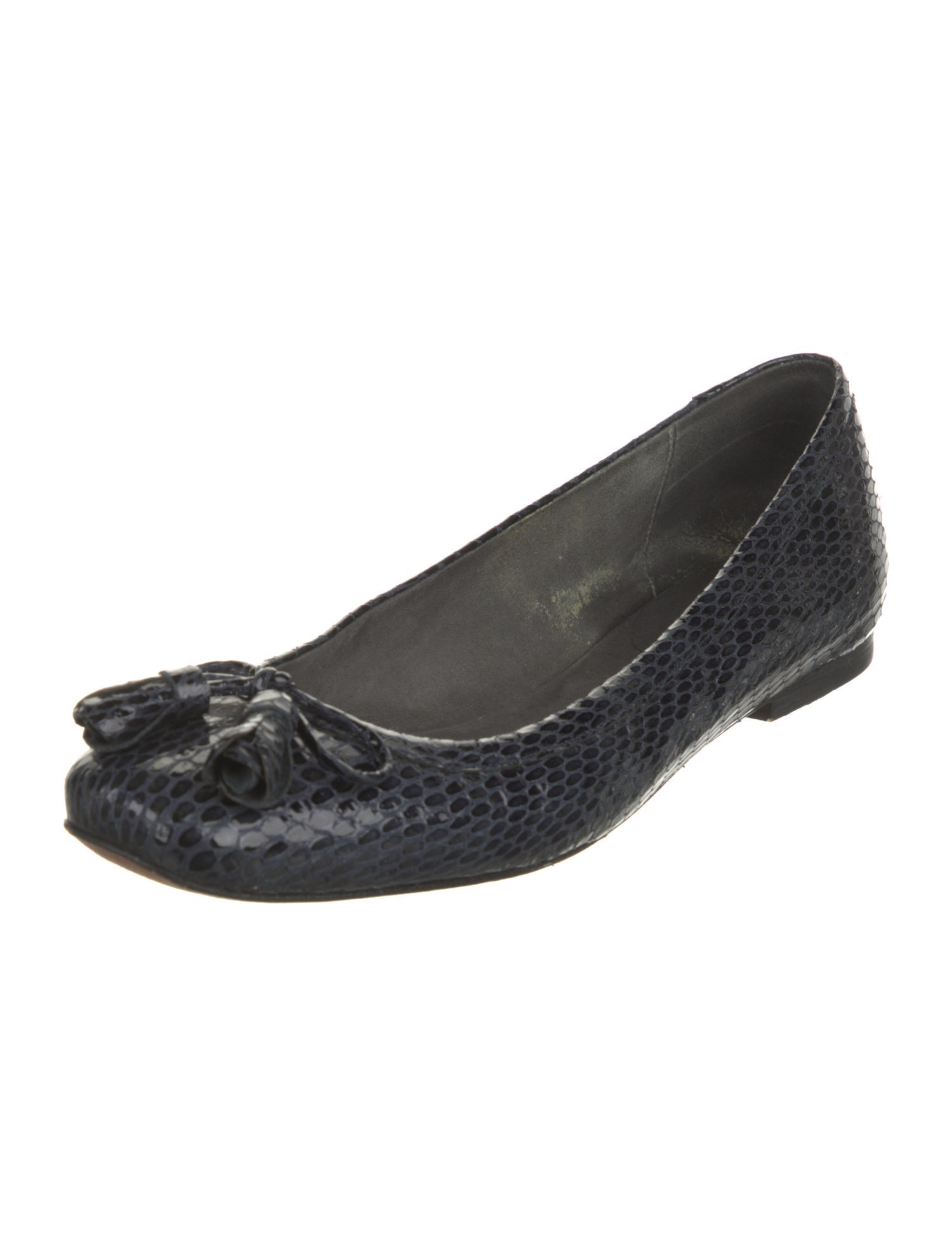 Stuart Weitzman Snakeskin Bow Accents Ballet Flats
