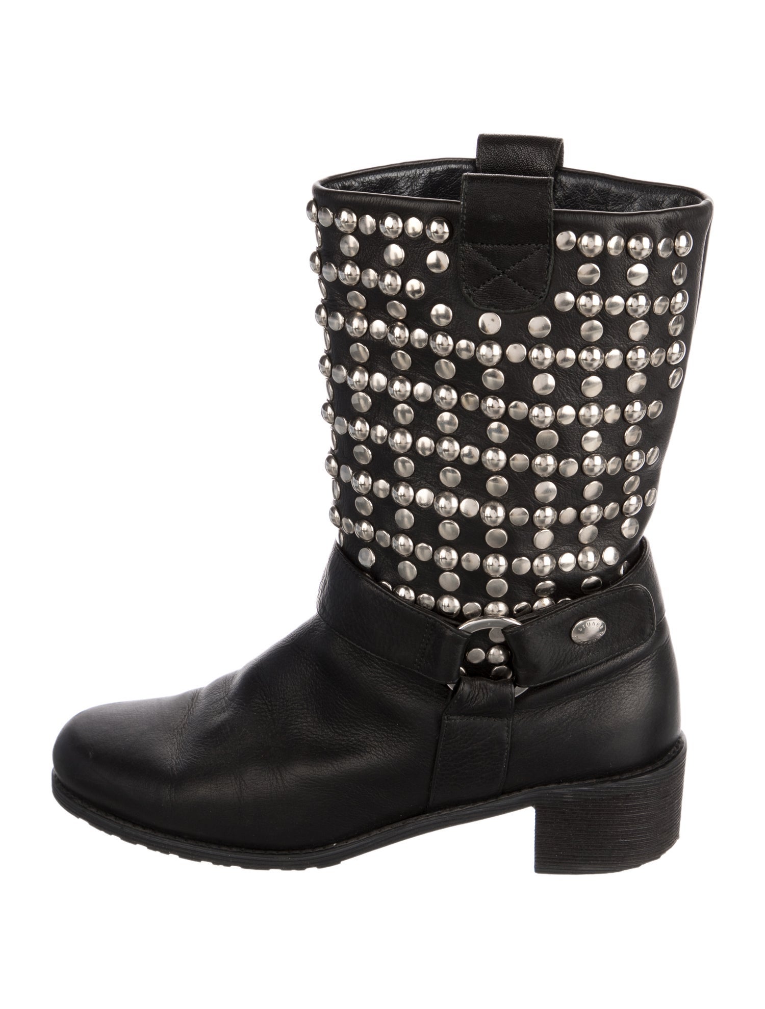 Stuart Weitzman Leather Studded Accents Moto Boots
