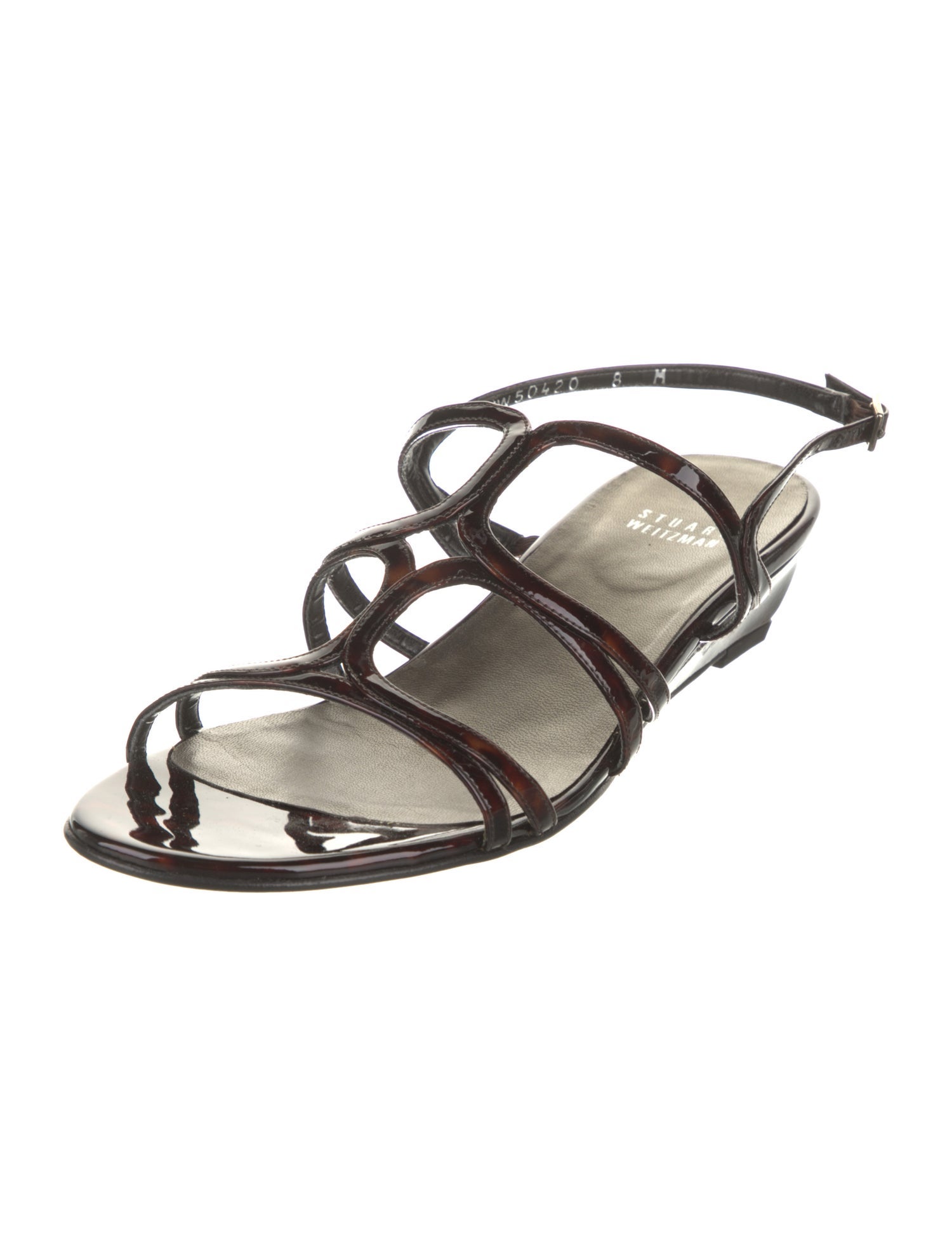 Stuart Weitzman Patent Leather Animal Print Slingback Sandals