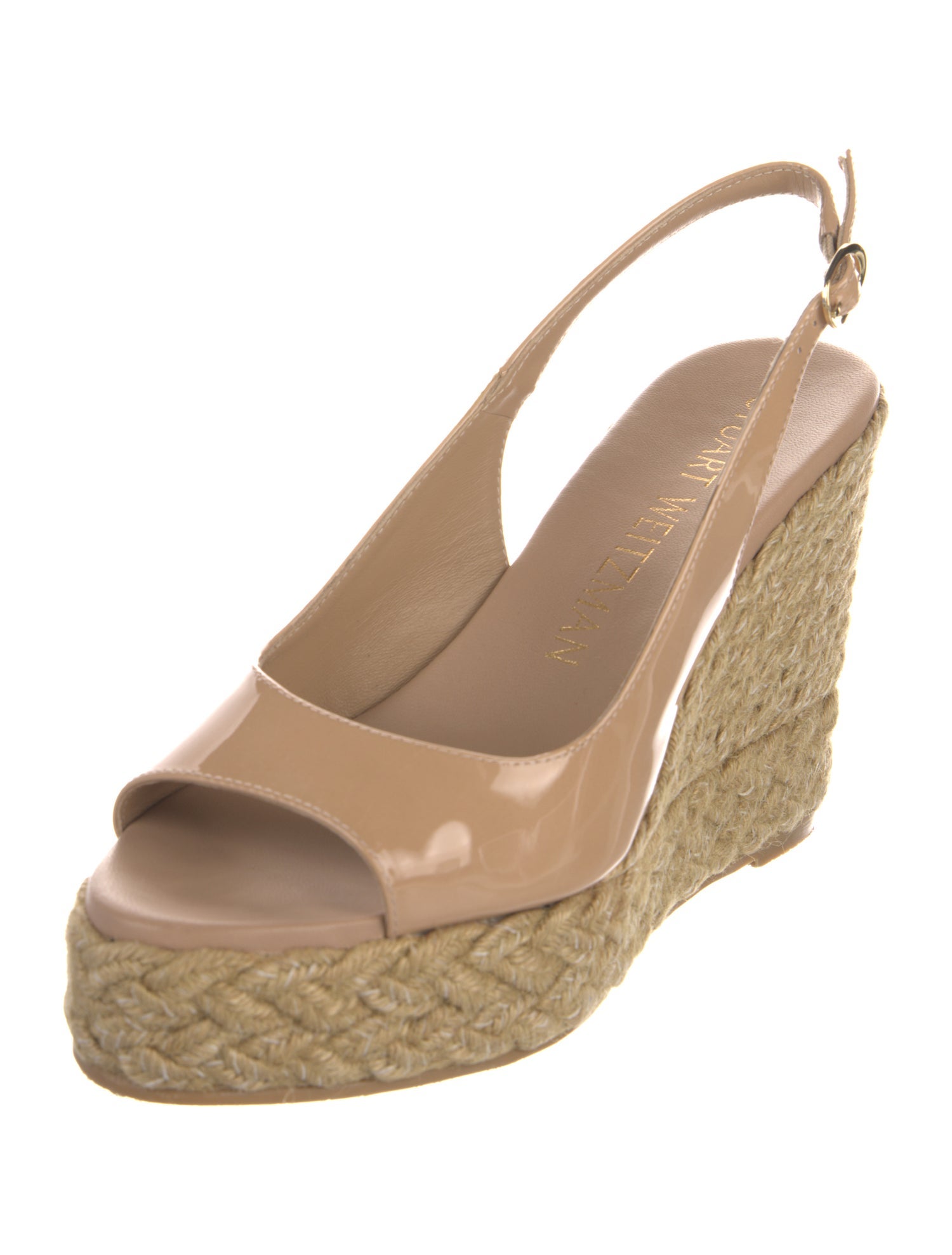 Stuart Weitzman Patent Leather Braided Accents Espadrilles