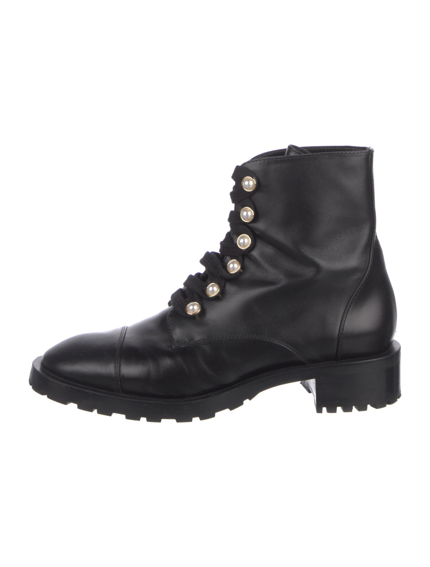 Stuart Weitzman Leather Beaded Accents Combat Boots