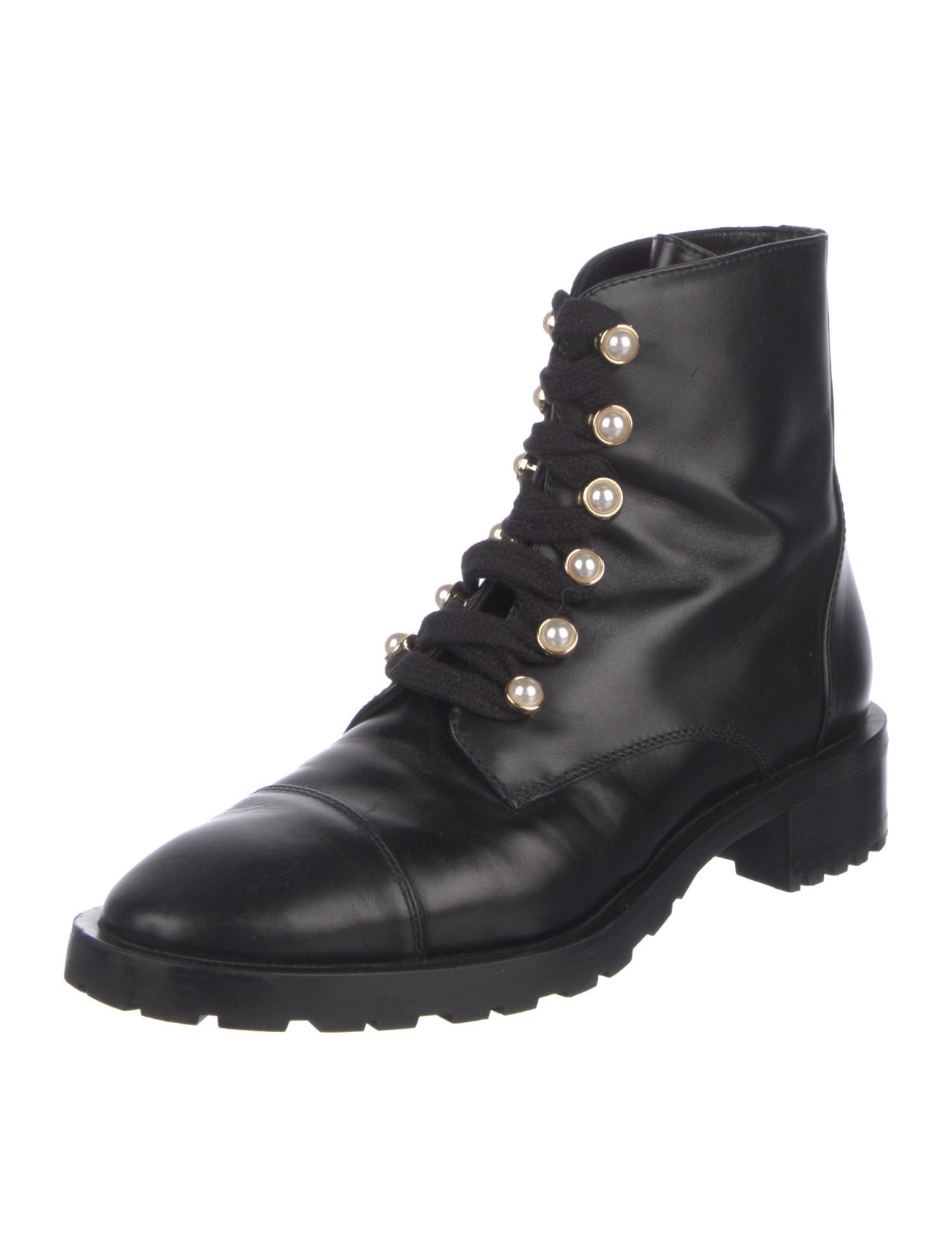 Stuart Weitzman Leather Beaded Accents Combat Boots