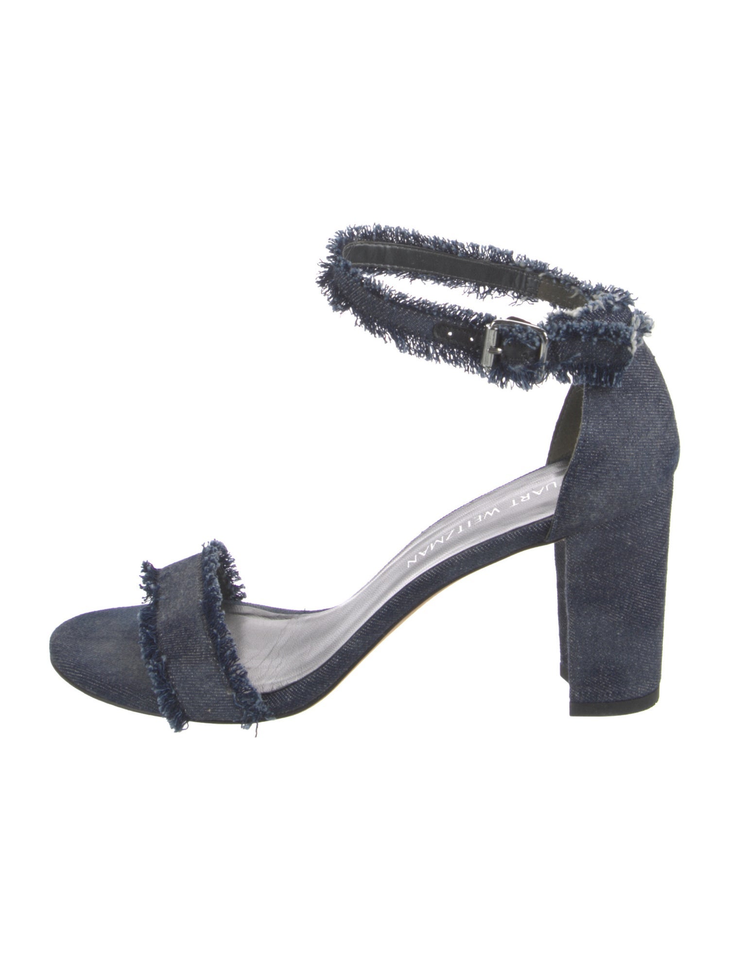 Stuart Weitzman Denim Raw-Edge Trim Sandals