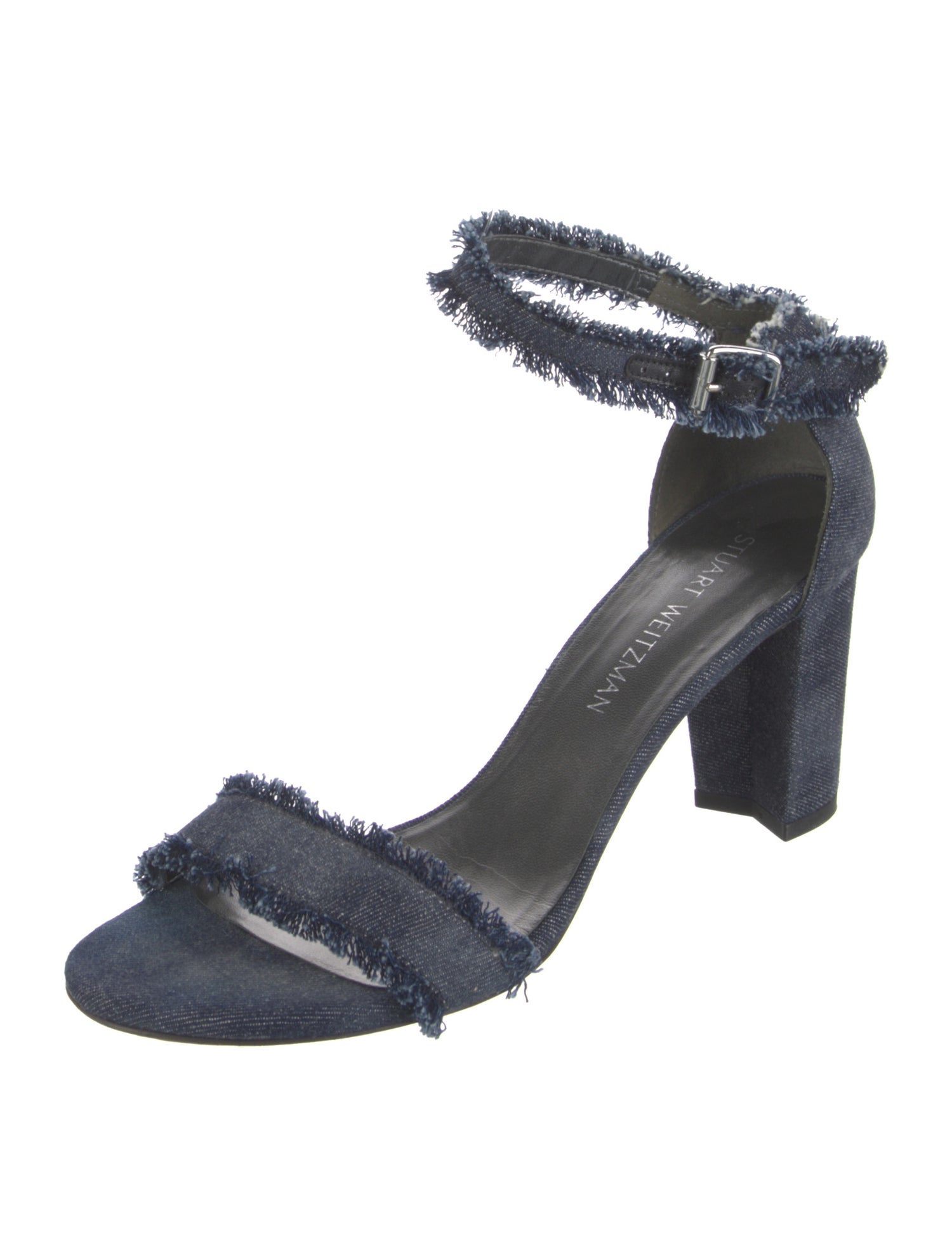 Stuart Weitzman Denim Raw-Edge Trim Sandals