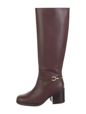 Pre-owned Stuart Weitzman Leather Riding Boots In Burgundy
