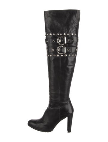 Pre-owned Stuart Weitzman Leather Studded Accents Boots In Black