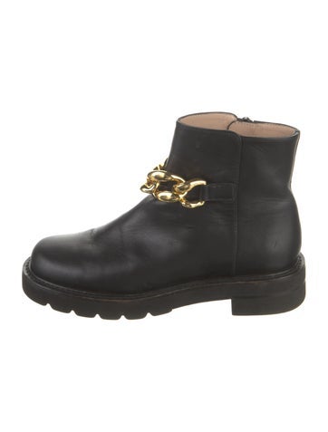 Pre-owned Stuart Weitzman Leather Chain-link Accents Combat Boots In Black