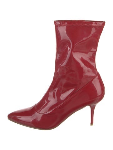 Pre-owned Stuart Weitzman Patent Leather Sock Boots In Red