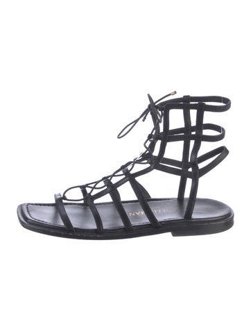 Pre-owned Stuart Weitzman Leather Gladiator Sandals In Black