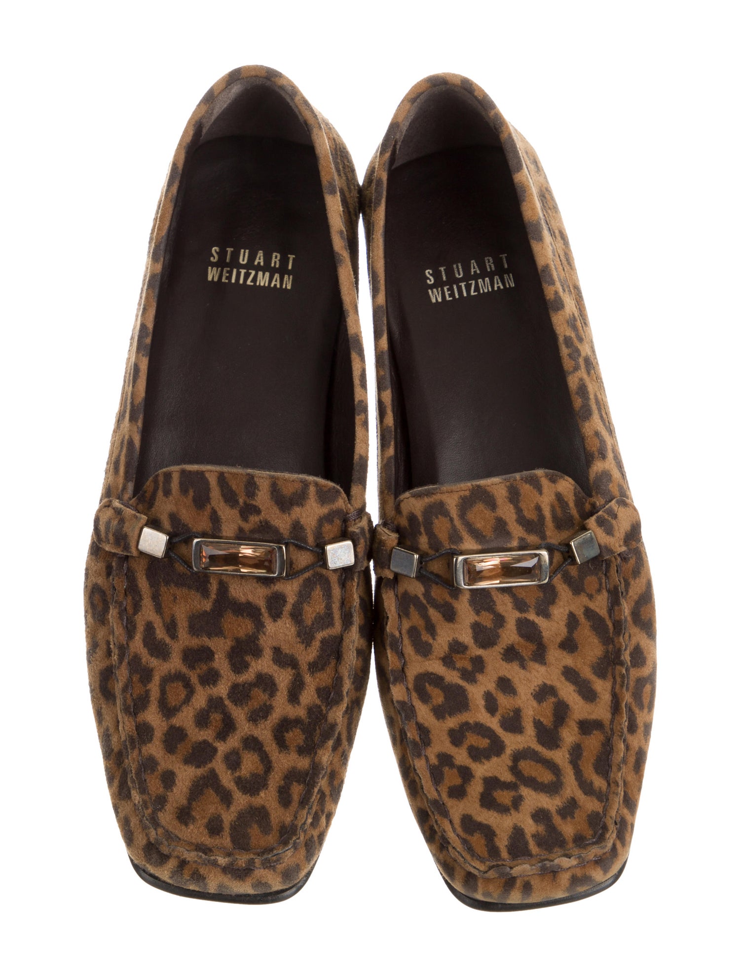 Stuart Weitzman Suede Leopard Print Loafers Shoes WSU96527 The