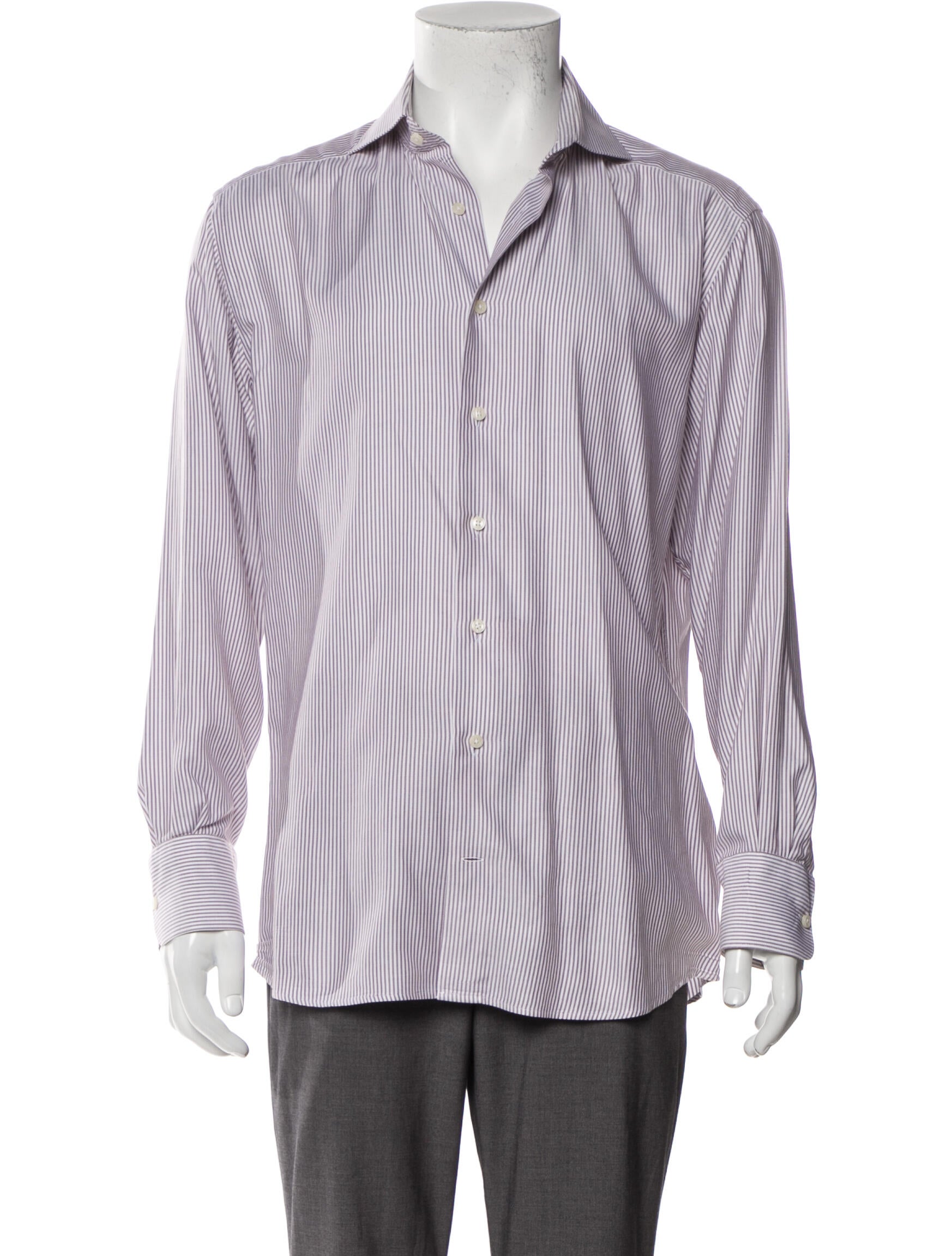 Suitsupply Striped Long Sleeve Dress Shirt Burgundy Dress Shirts