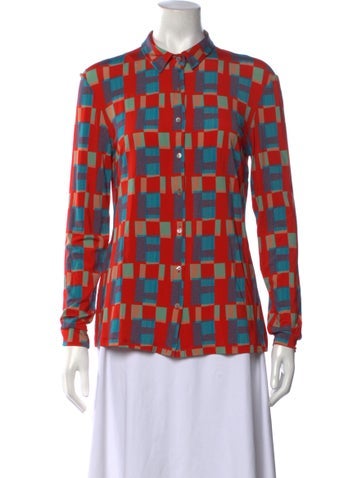Pre-owned Siyu Plaid Print Long Sleeve Button-up Top In Orange