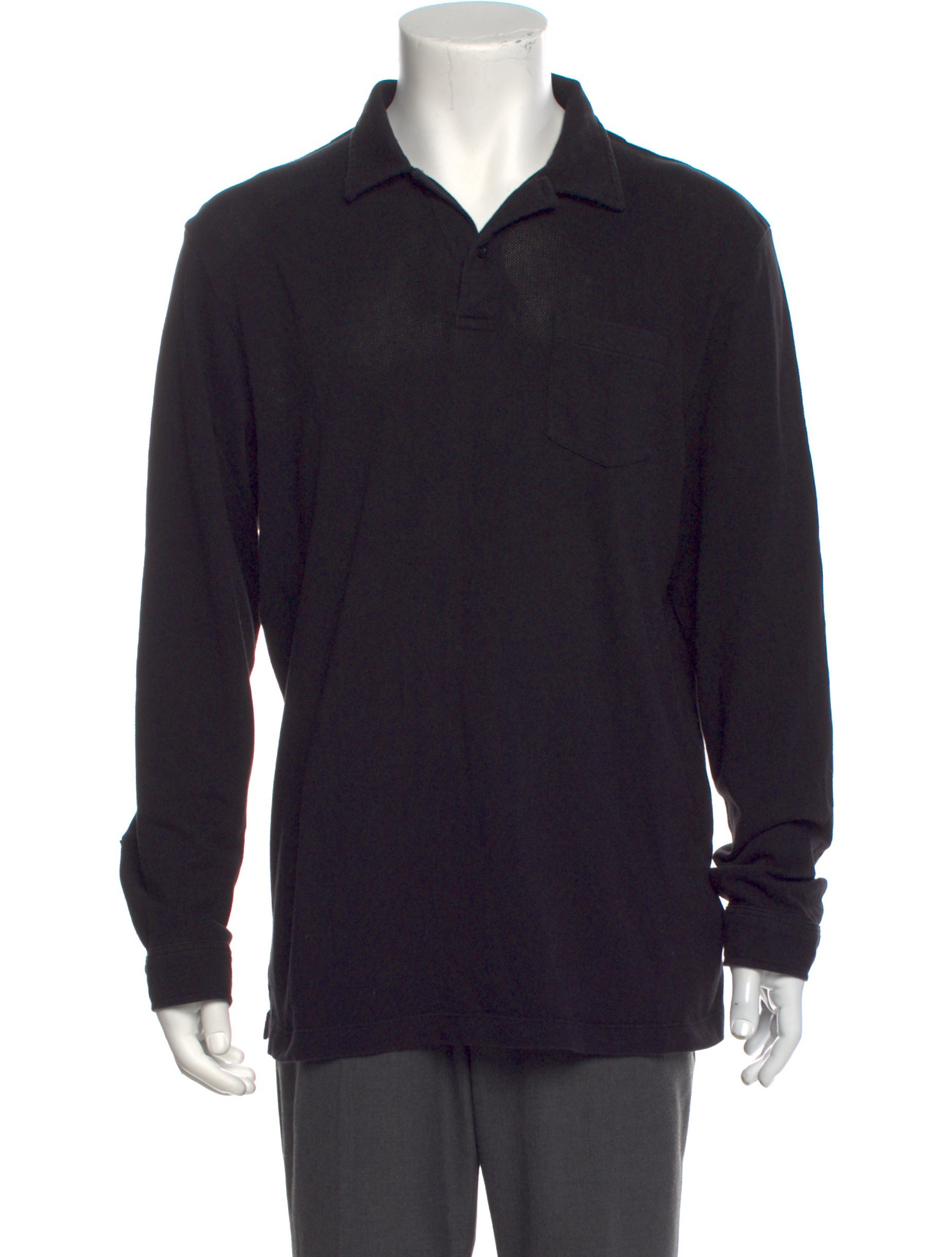 Sunspel Collar Long Sleeve Polo Shirt Black Polos, Clothing WSUNS21334 The RealReal