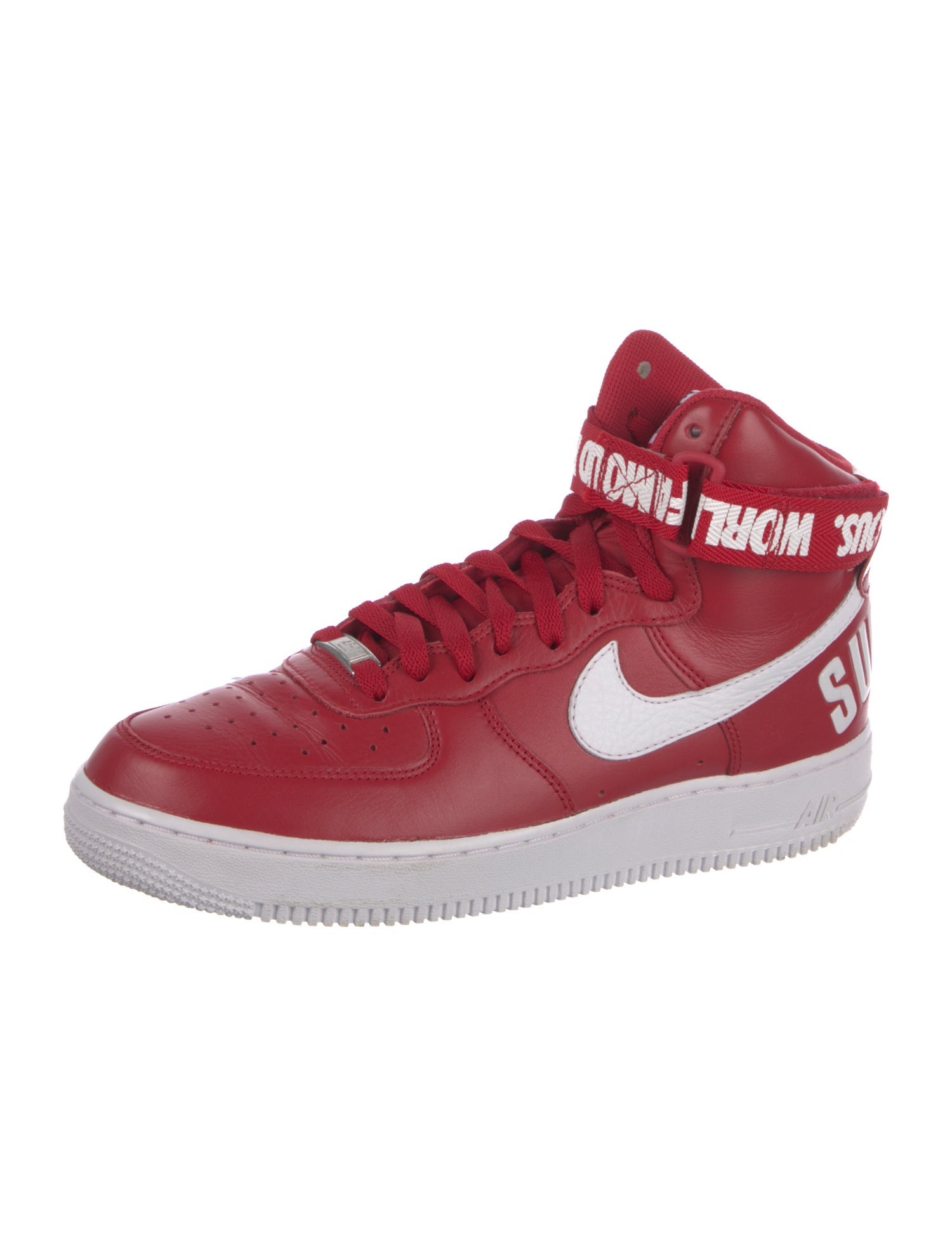 Supreme x Nike Air Force 1 High World Famous Red Sneakers