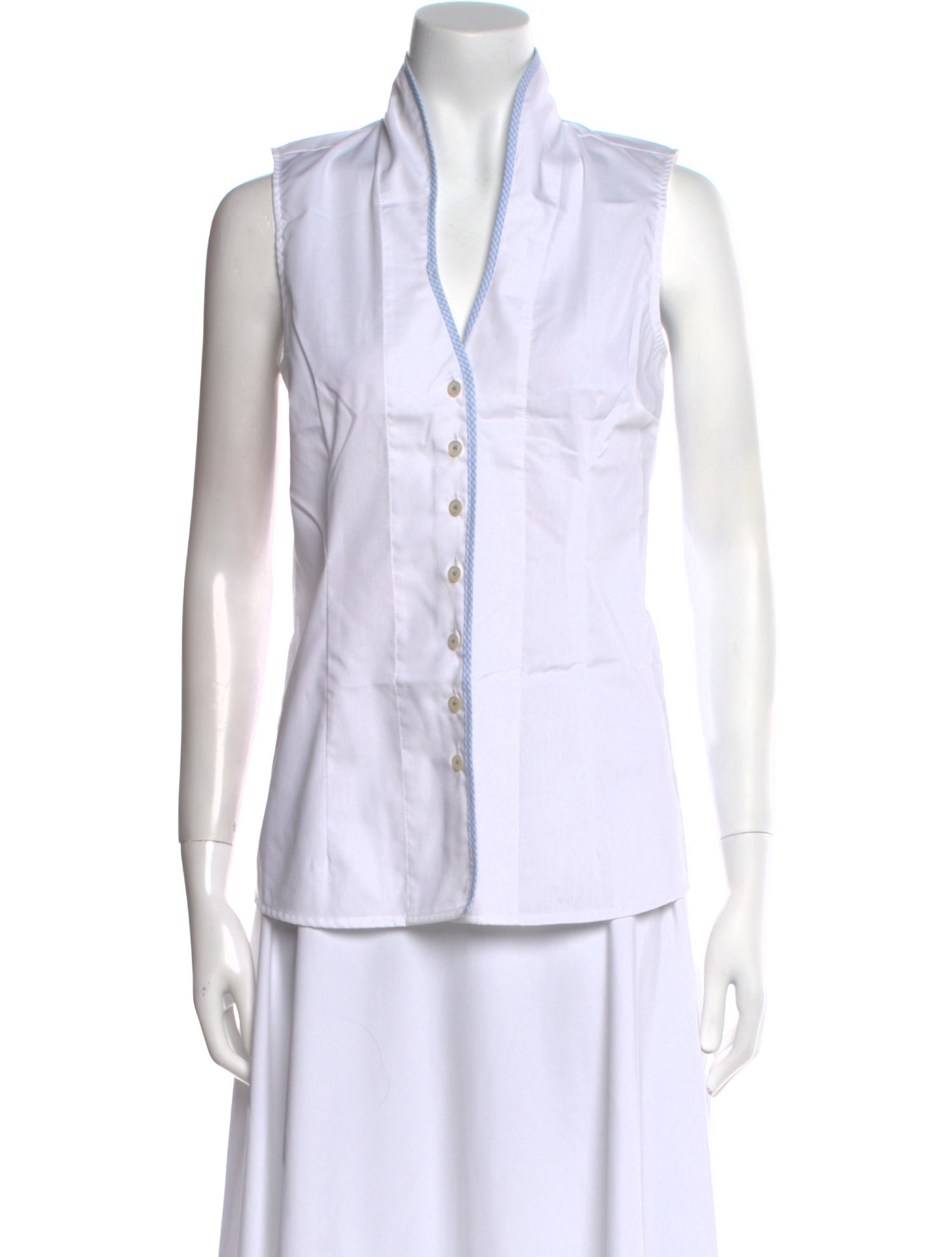 Susanne Erman V-Neck Sleeveless Button-Up Top