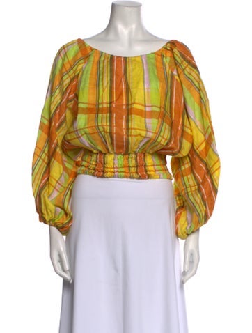 S/W/F Tops Linen Plaid Print Crop Top XS