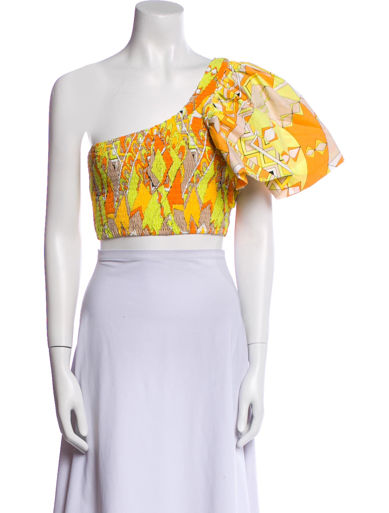 S/W/F Printed One-Shoulder Crop Top w/ Tags