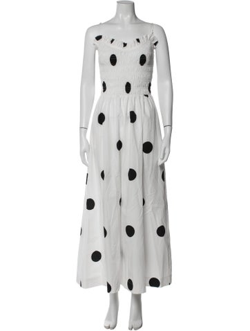 Pre-owned S/w/f Polka Dot Print Long Dress In White