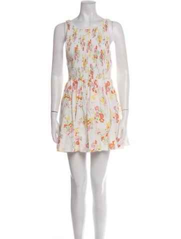 Pre-owned S/w/f Floral Print Mini Dress In White