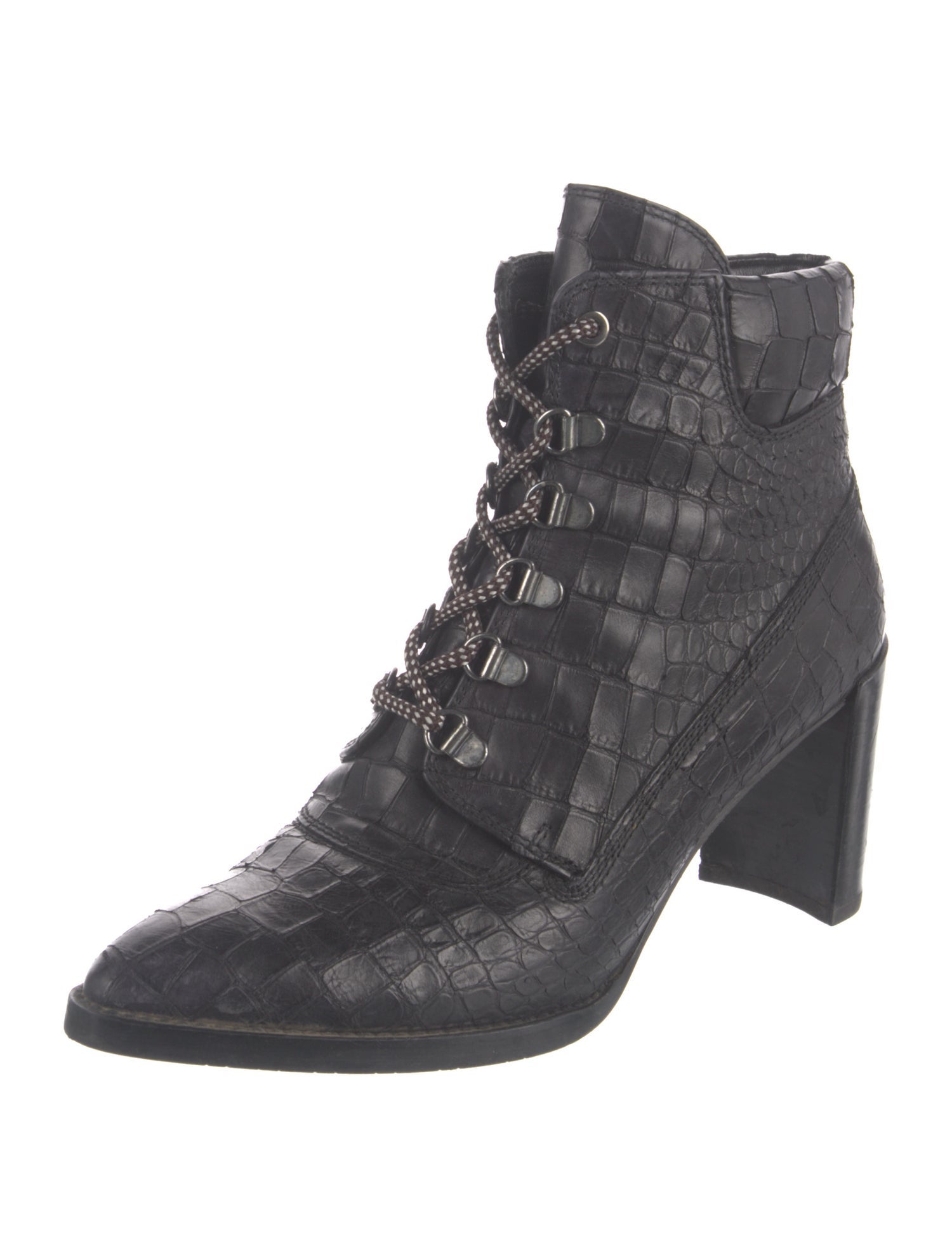 Stuart Weitzman x Gigi Hadid Leather Animal Print Lace-Up Boots
