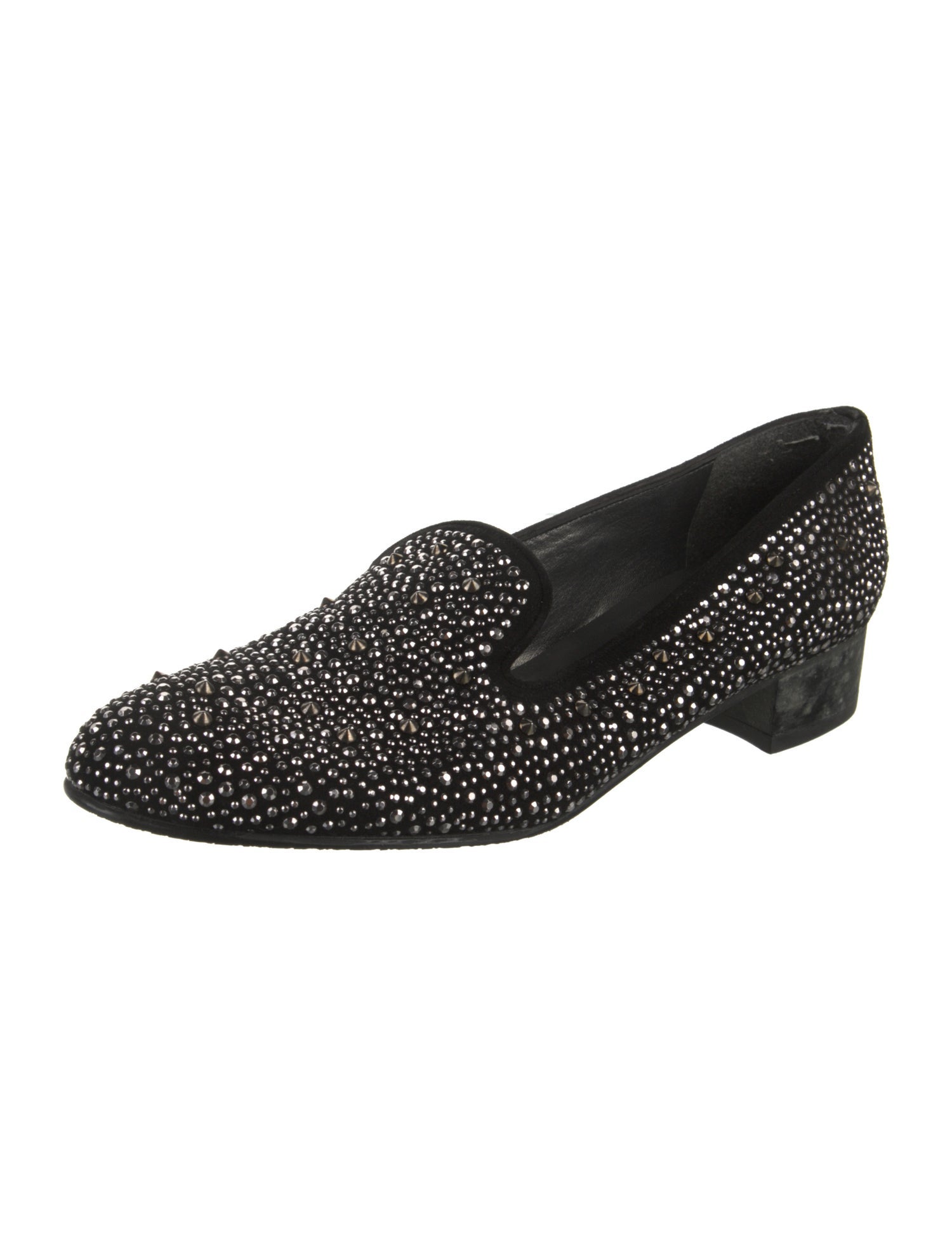 Stuart Weitzman Suede Crystal Embellishments Loafers
