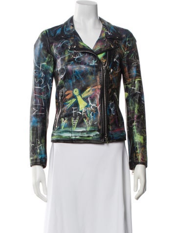 Pre-owned S.w.o.r.d 6.6. 44. Leather Printed Biker Jacket In White