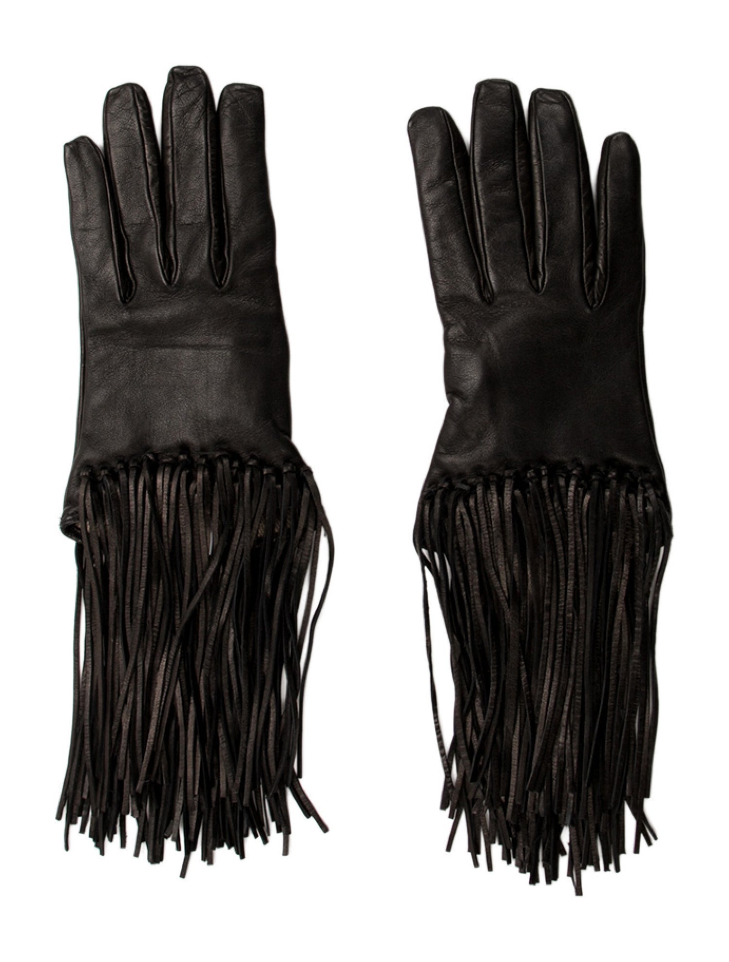 Sermoneta Gloves Brown Leather Fringe Accent Cashmere Lining Gloves Size 8