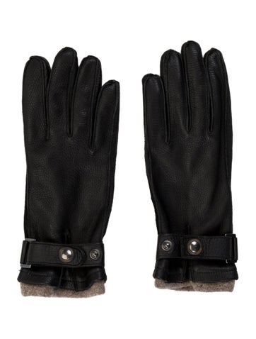 Pre-owned Sermoneta Gloves Leather Winter Gloves In Black