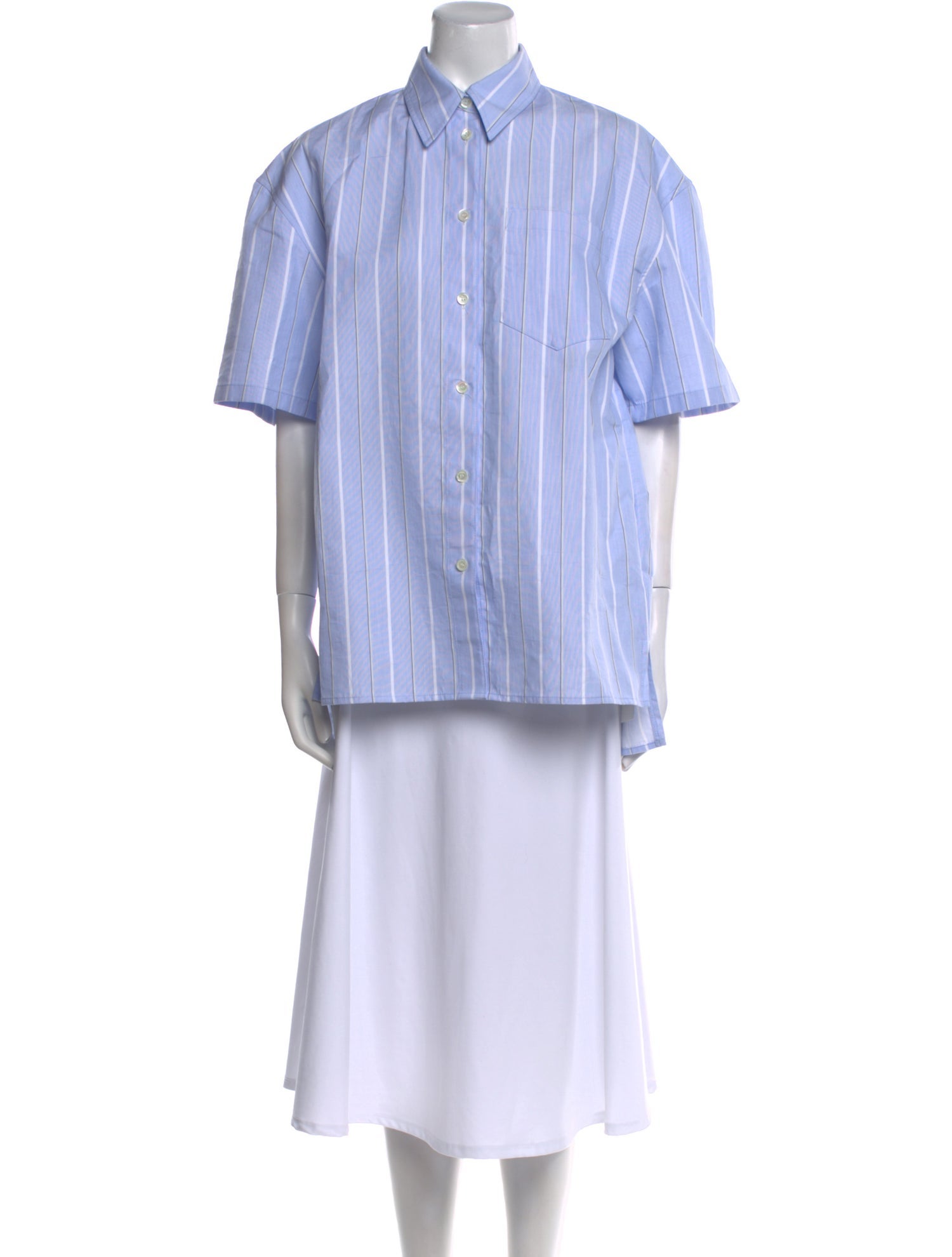 System Striped Short Sleeve Button-Up Top