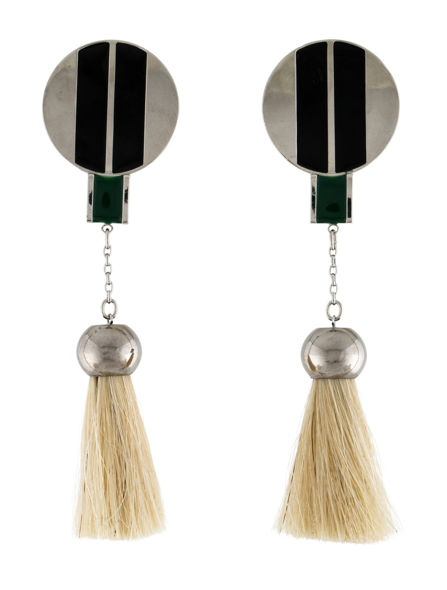 Toga Enamel & Horsehair Tassel Drop Clip-On Earrings