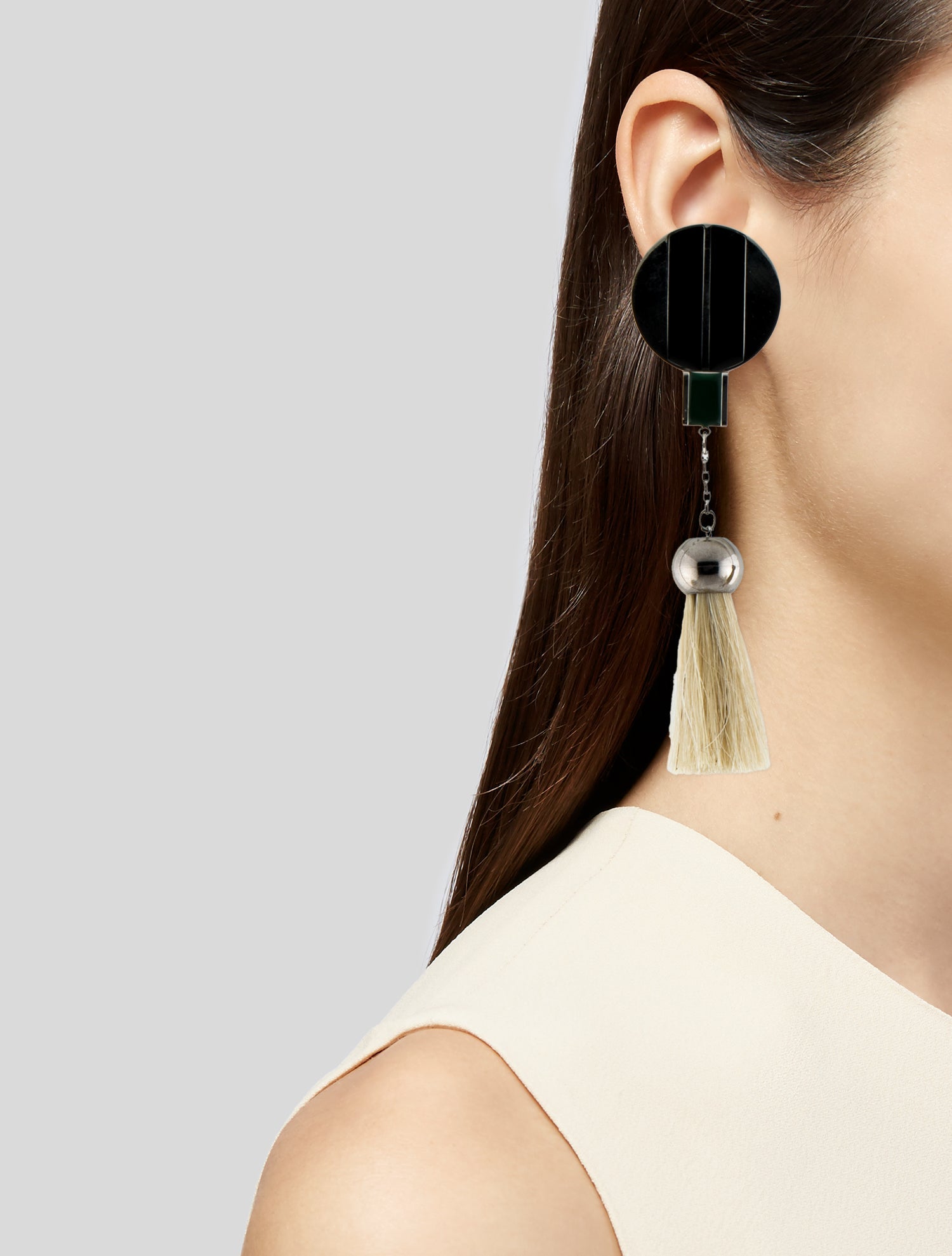 Toga Enamel & Horsehair Tassel Drop Clip-On Earrings