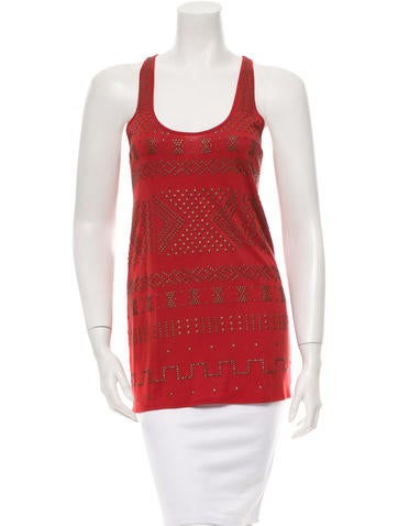 Torn by Ronny Kobo Stud Embellished Scoop Neck Top