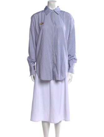 The Beatles X Stella McCartney Striped Mock Neck Button-Up Top