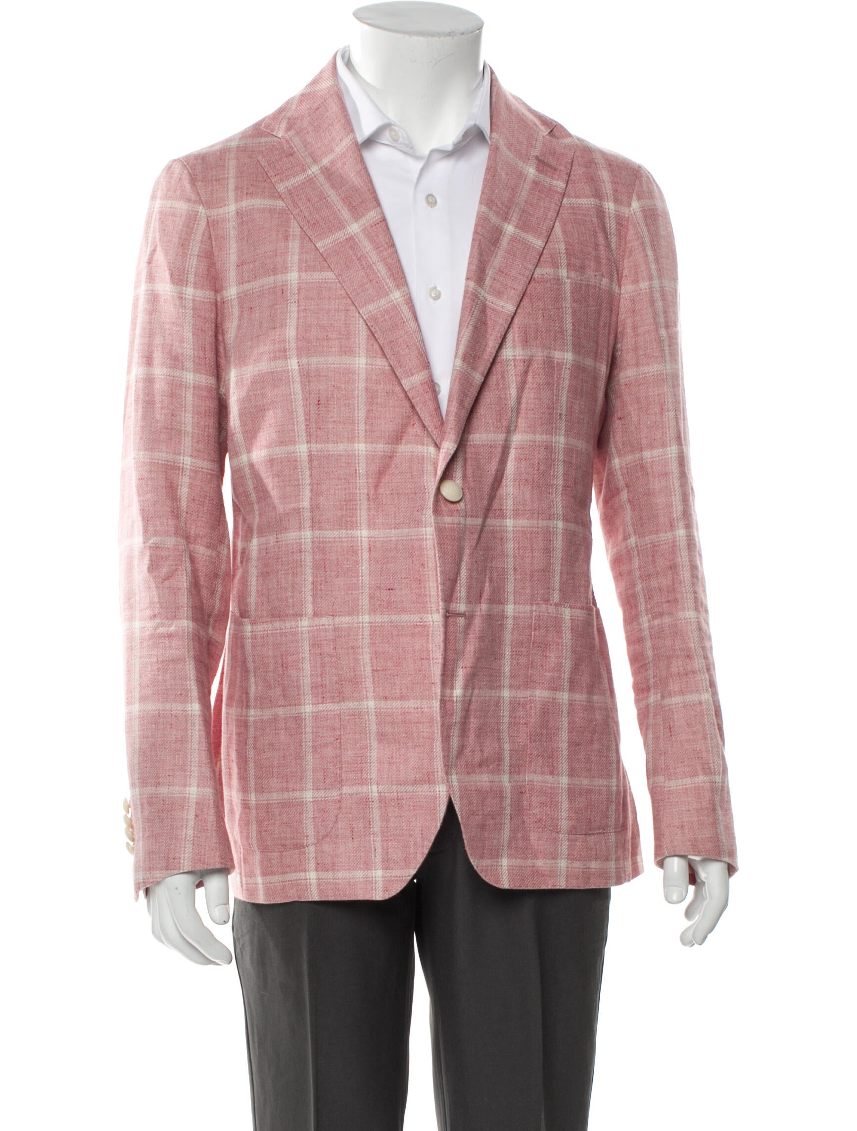 Tagliatore Linen Plaid Print Blazer