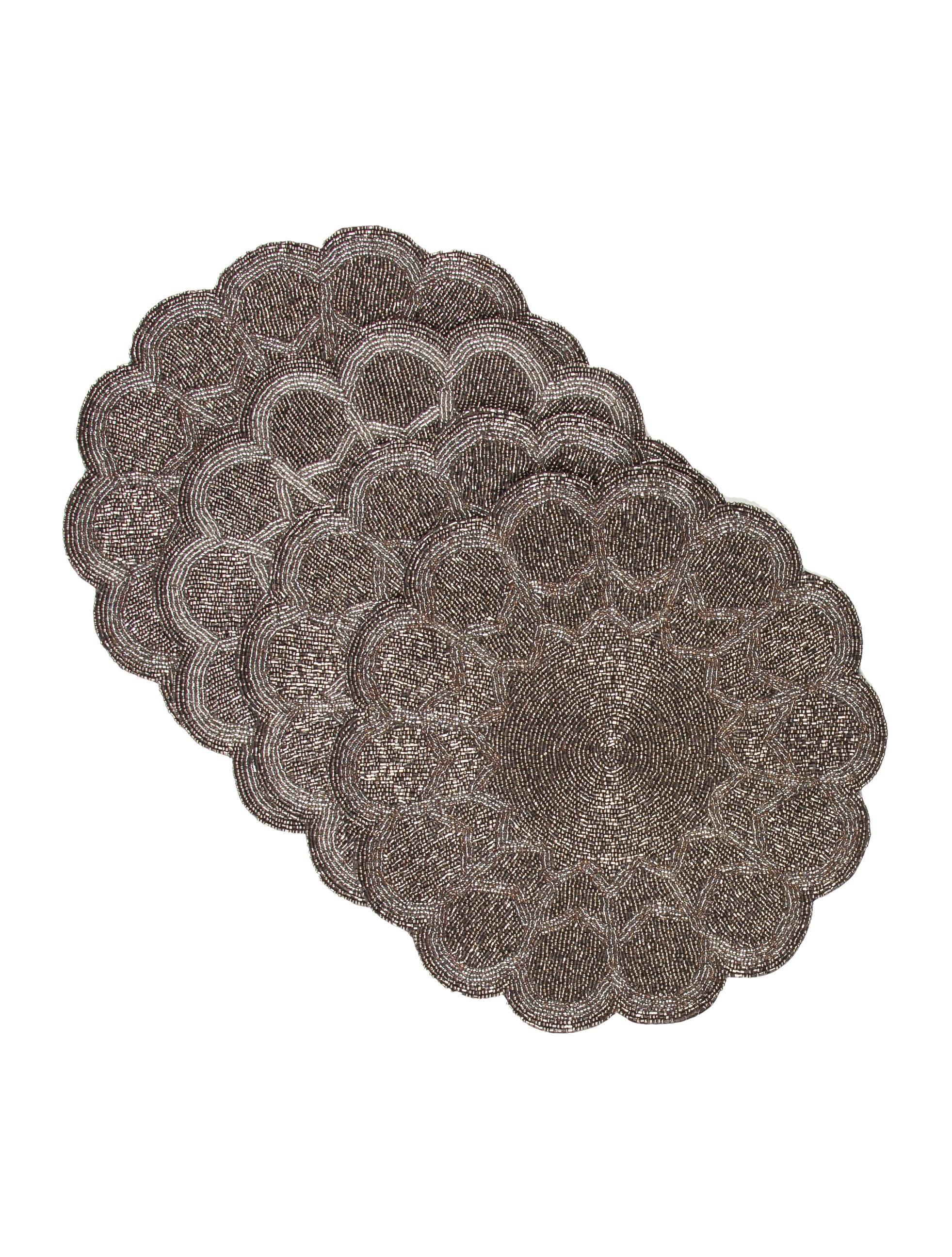 Tahari Set of 4 Beaded Placemats Grey Table Linens & Accessories