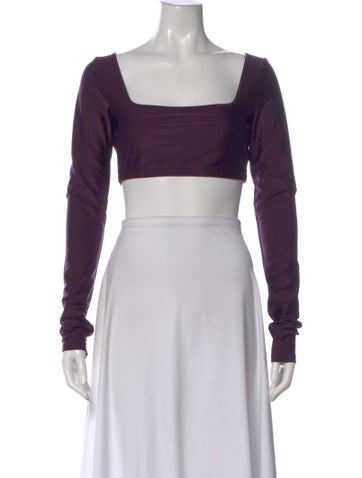Pre-owned The Andamane Square Neckline Long Sleeve Crop Top In Purple