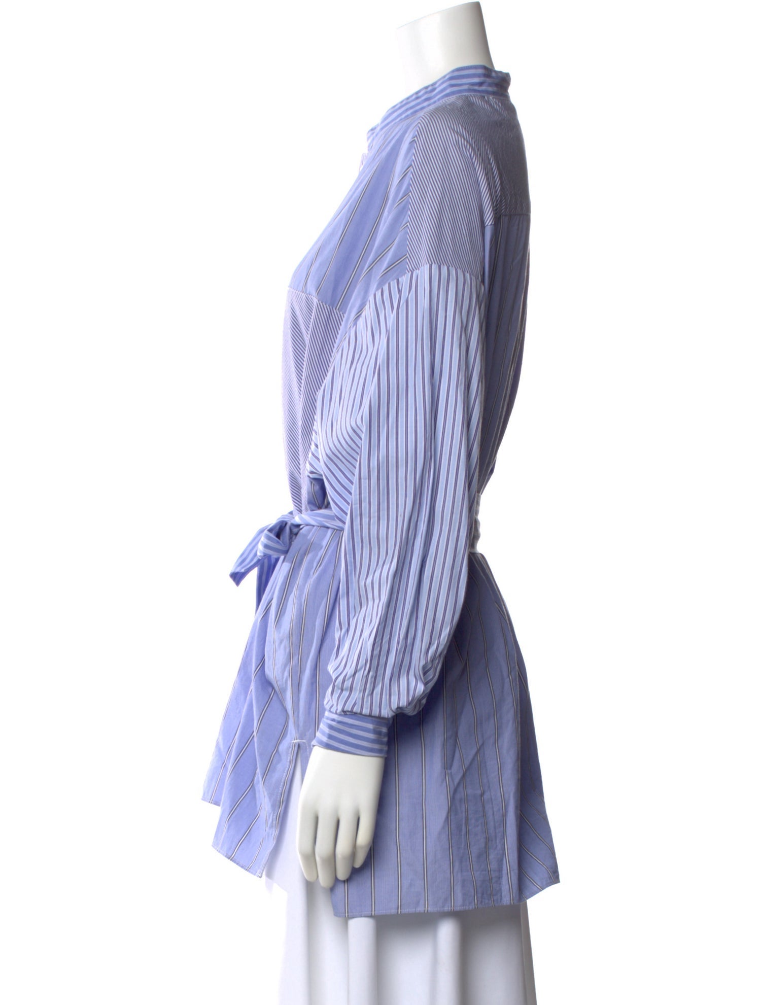Tanaka Striped Mock Neck Button-Up Top