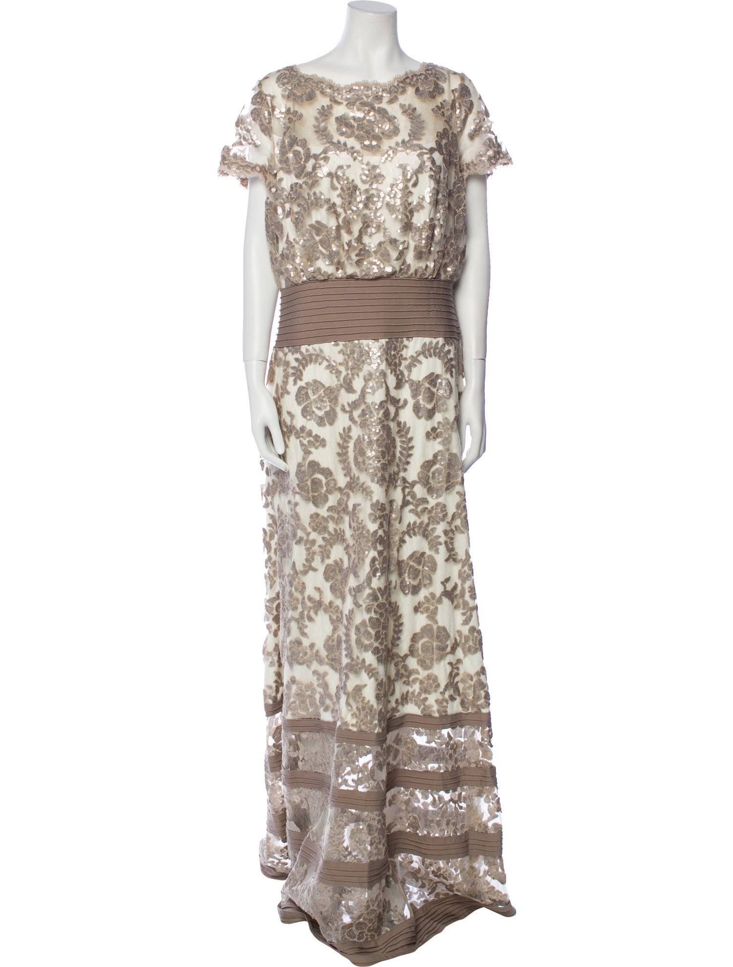 Tadashi Shoji - Long Daisy Motif Stripe Trumpet Dress main image 1