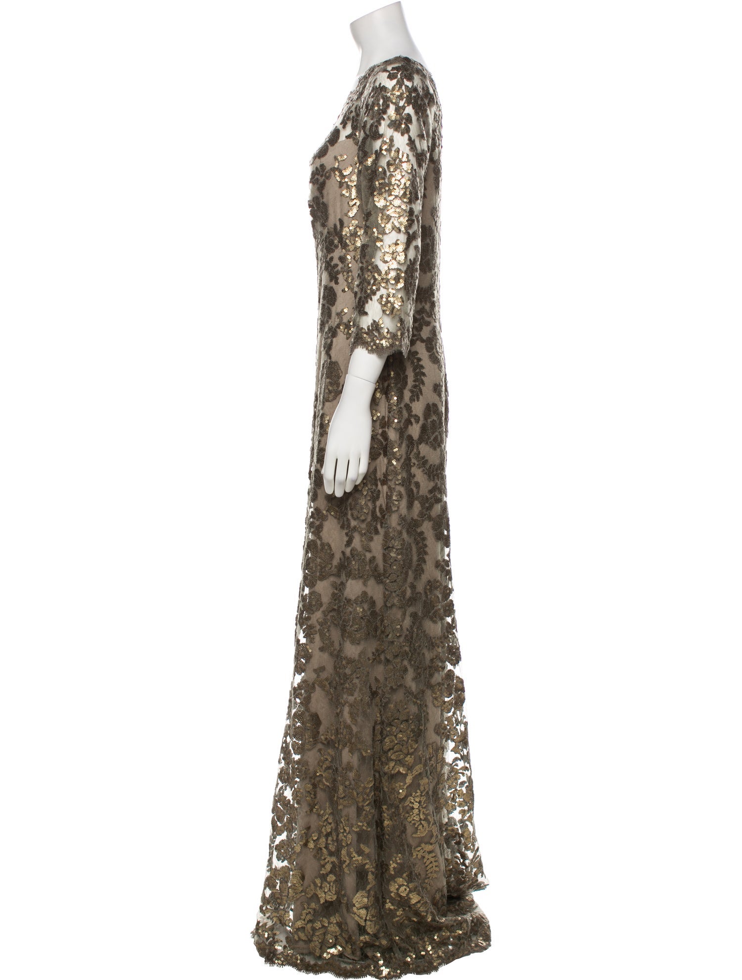 Tadashi Shoji Lace Pattern Long Dress w/ Tags - Gold Dresses, Clothing -  WTASH24955 | The RealReal