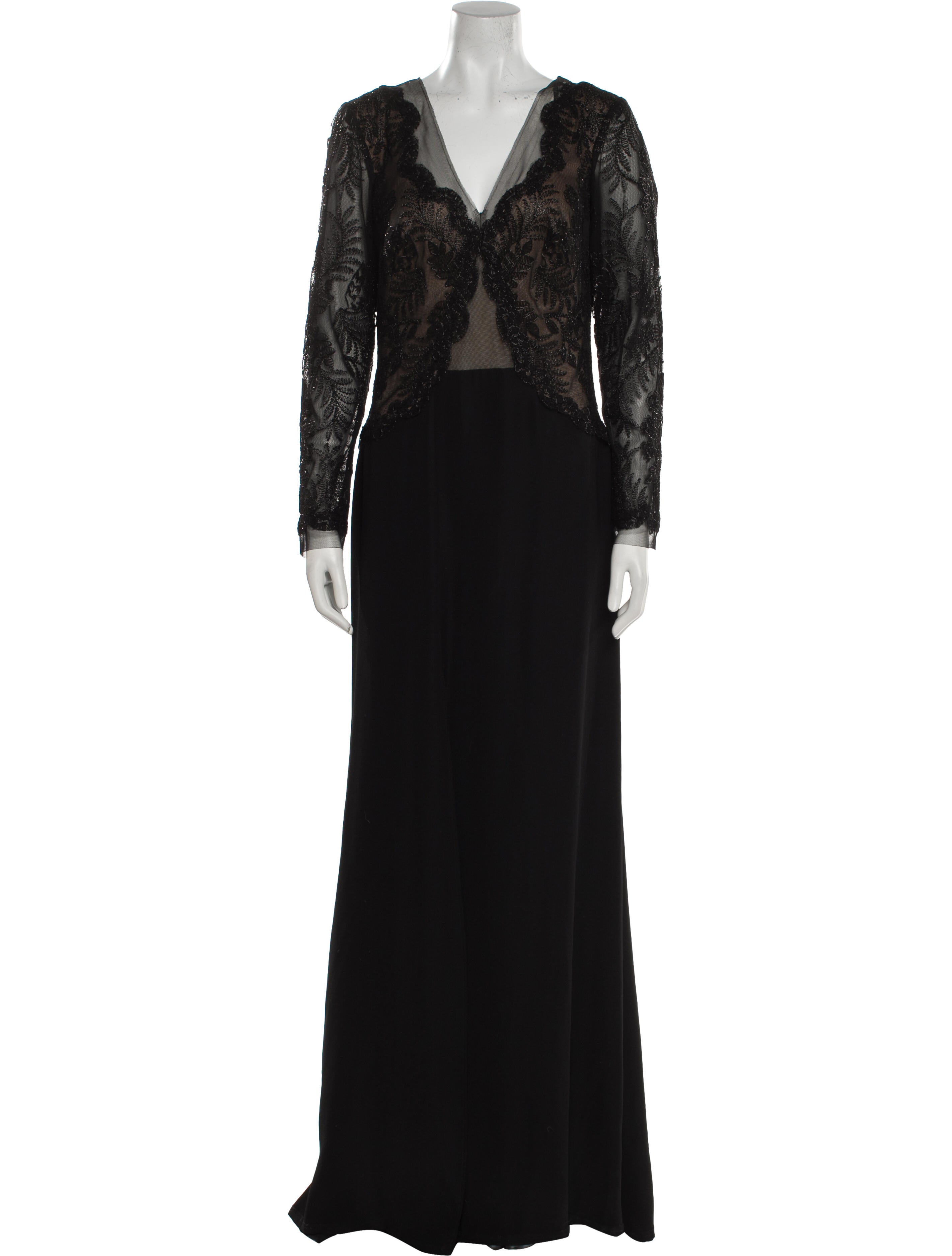 Tadashi Shoji V-Neck Long Dress - Black Dresses, Clothing - WTASH26156 |  The RealReal