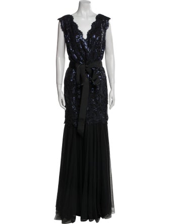 Tadashi Shoji V-Neck Long Dress