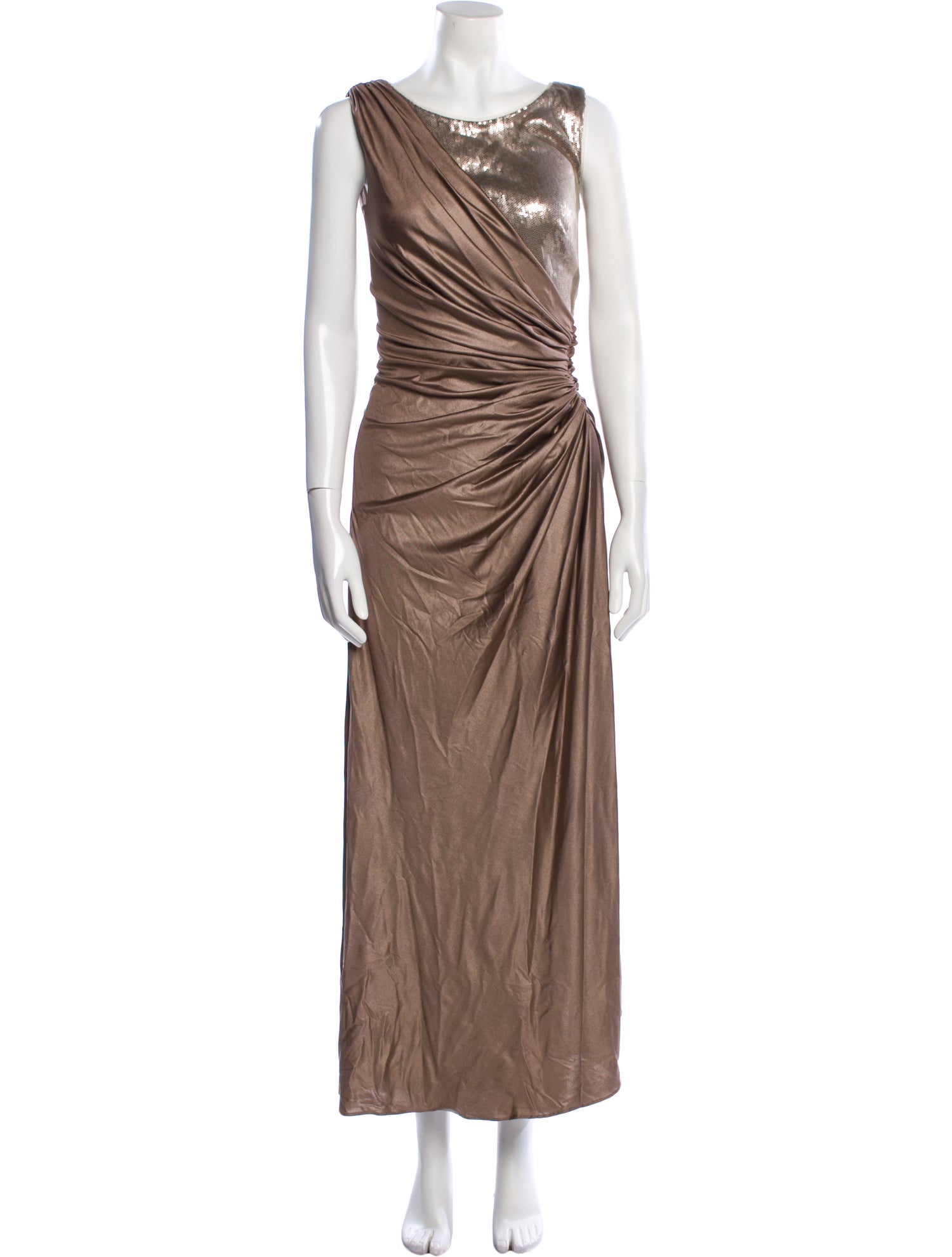 tadashi brown dress VTG TADASHI Bronze Brown Embellish Taffeta Mother of Bride Evening Gown Dress 8