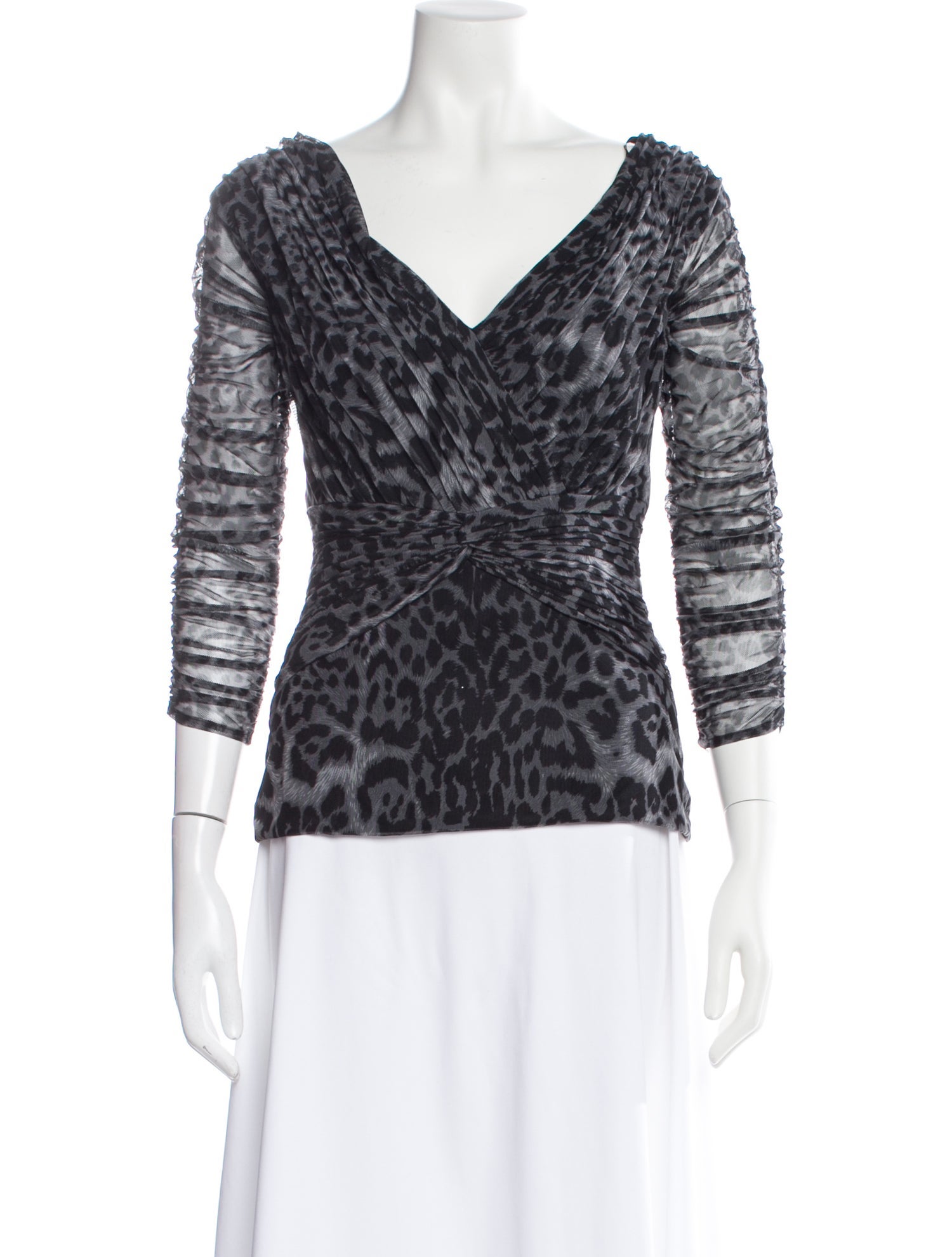 Tadashi Shoji Animal Print V-Neck Top